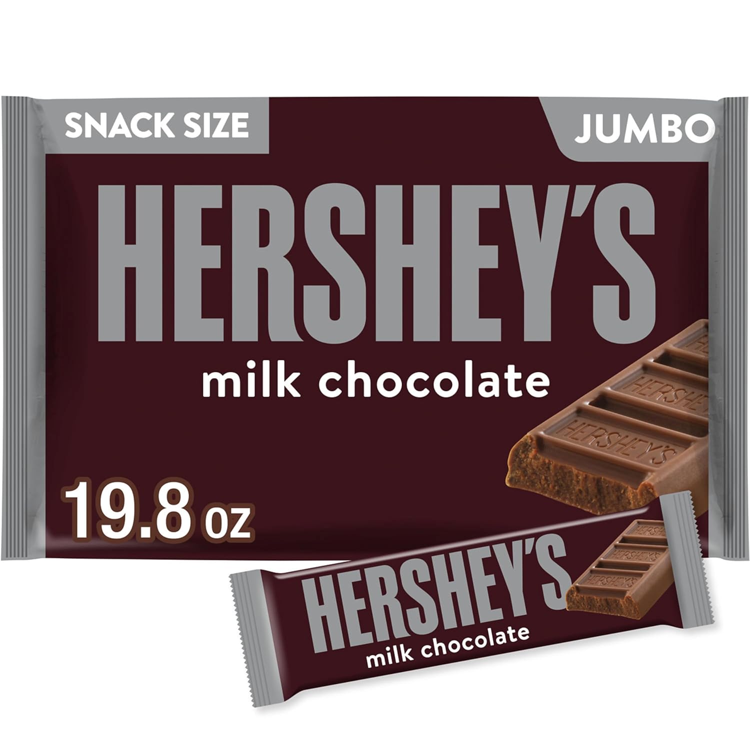 HERSHEY'S Milk Chocolate Snack Size, Candy Jumbo Bag, 19.8 oz