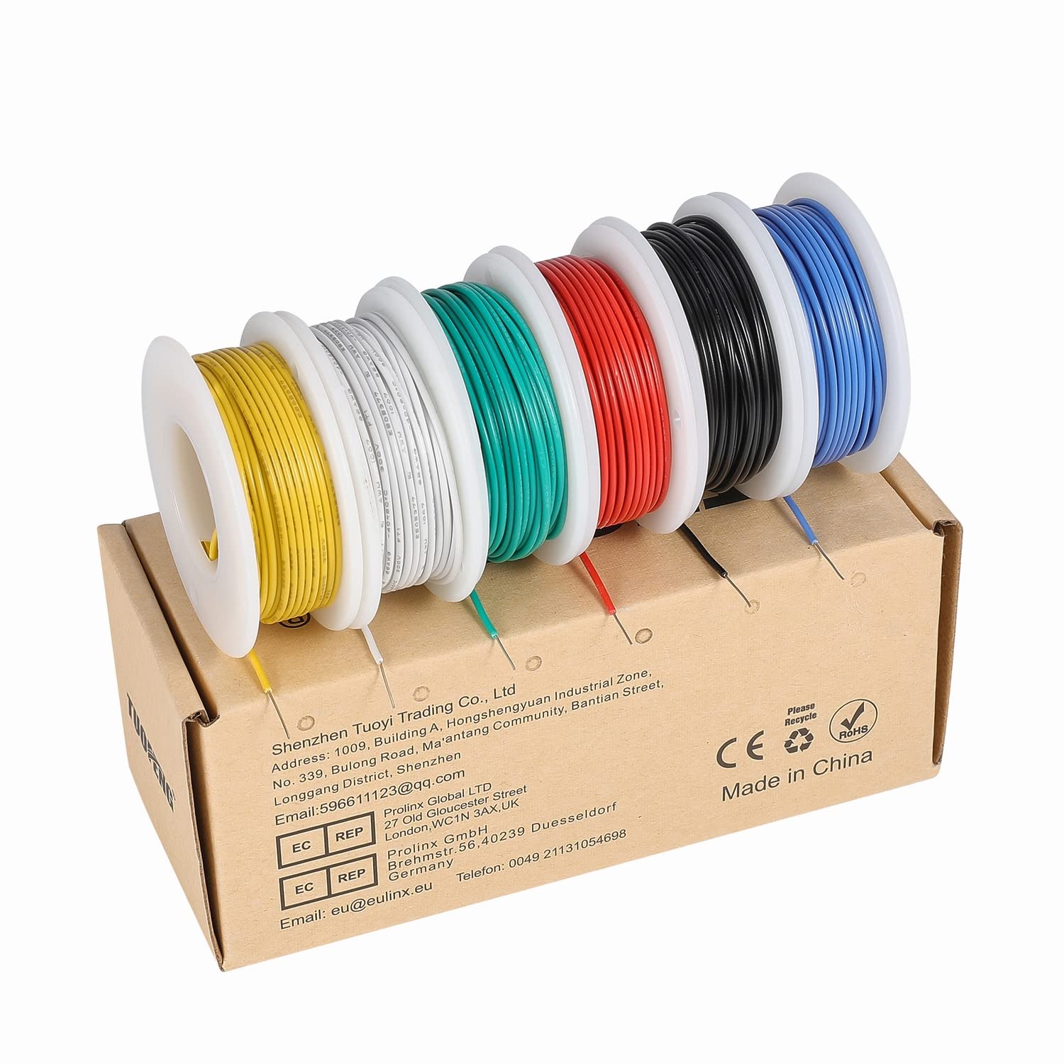 26 awg Wire Solid Core Hookup Wires-6 Different Colored Jumper Wire 33ft or 10m Each, 26 Gauge Tinned Copper Wire PVC (OD: 1.25mm) Hook up Wire Kit
