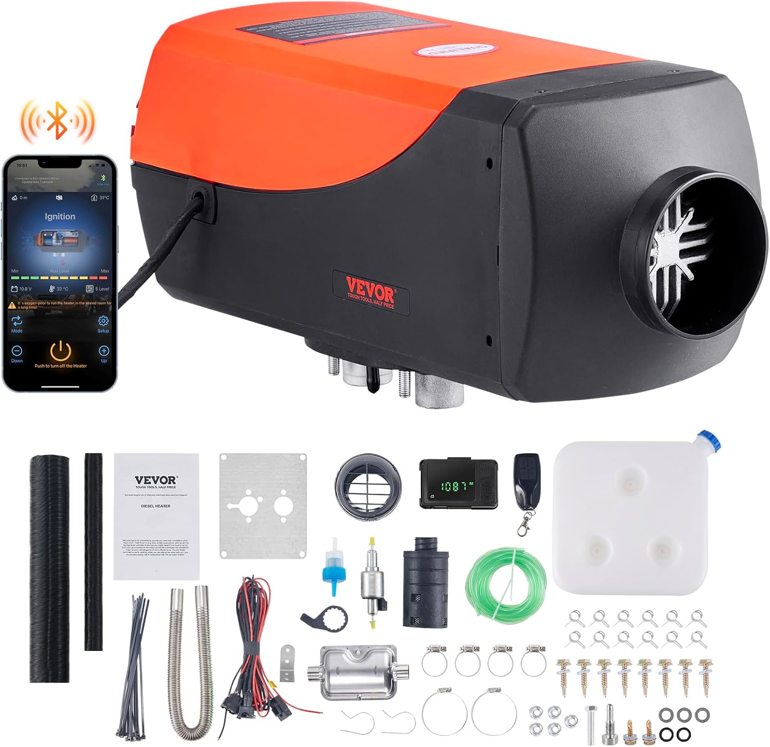 VEVOR 8KW Diesel Heater, Parking Heater with Automatic Altitude Adjustment, Max 18045 ft, Bluetooth App Control Diesel Air Heater, Remote Control and LCD, for Car SUV Trailer Camper Van Boat Garage