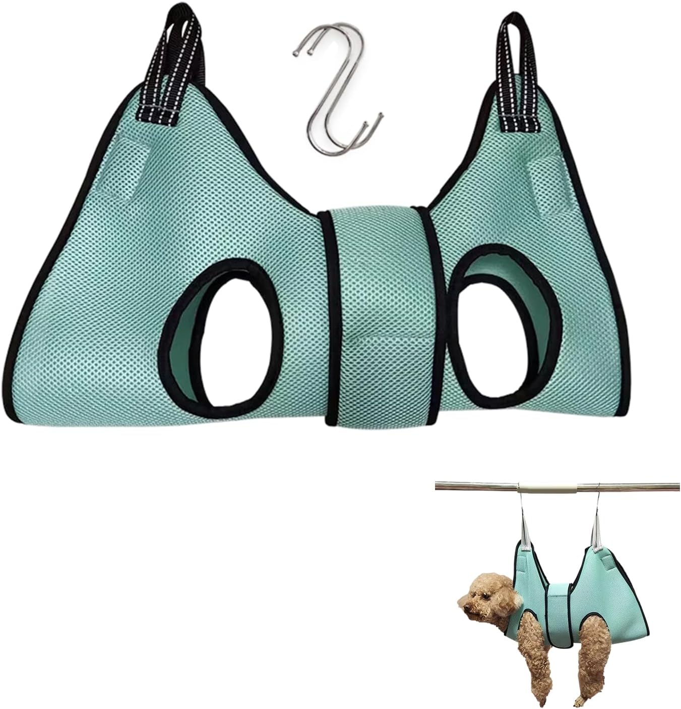 Pet Grooming Hammock, Dog Grooming Harness with Velcro and Metal Hook, Small Animal Leashes Sling Grooming Kit for Dog Cat Claw Care, Bathing, Grooming, Nail Trimming (XS, Blue)