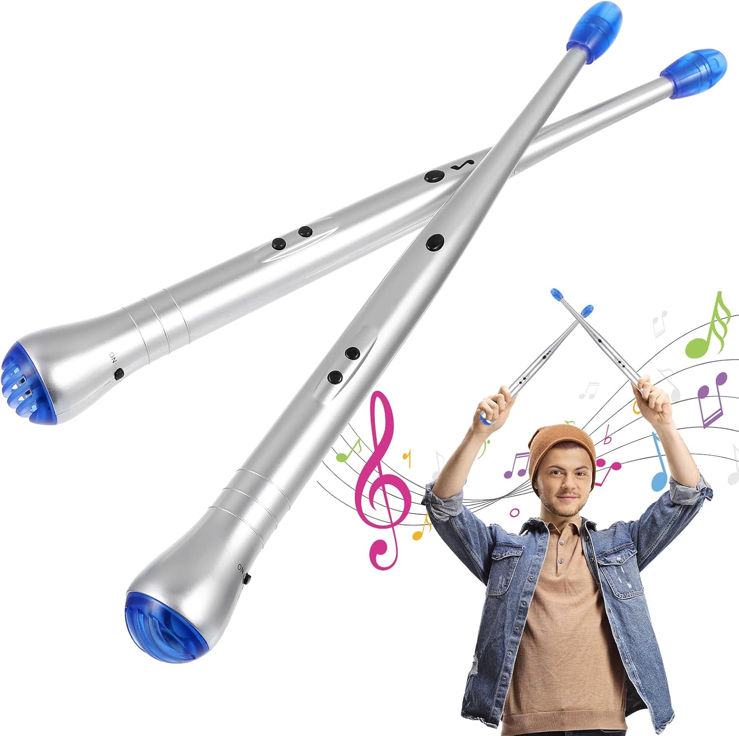 ROSENICE Electronic Drum Sticks Pair of Electric Rhythm Drum Air Drumsticks for Children Toy Musical Instrument
