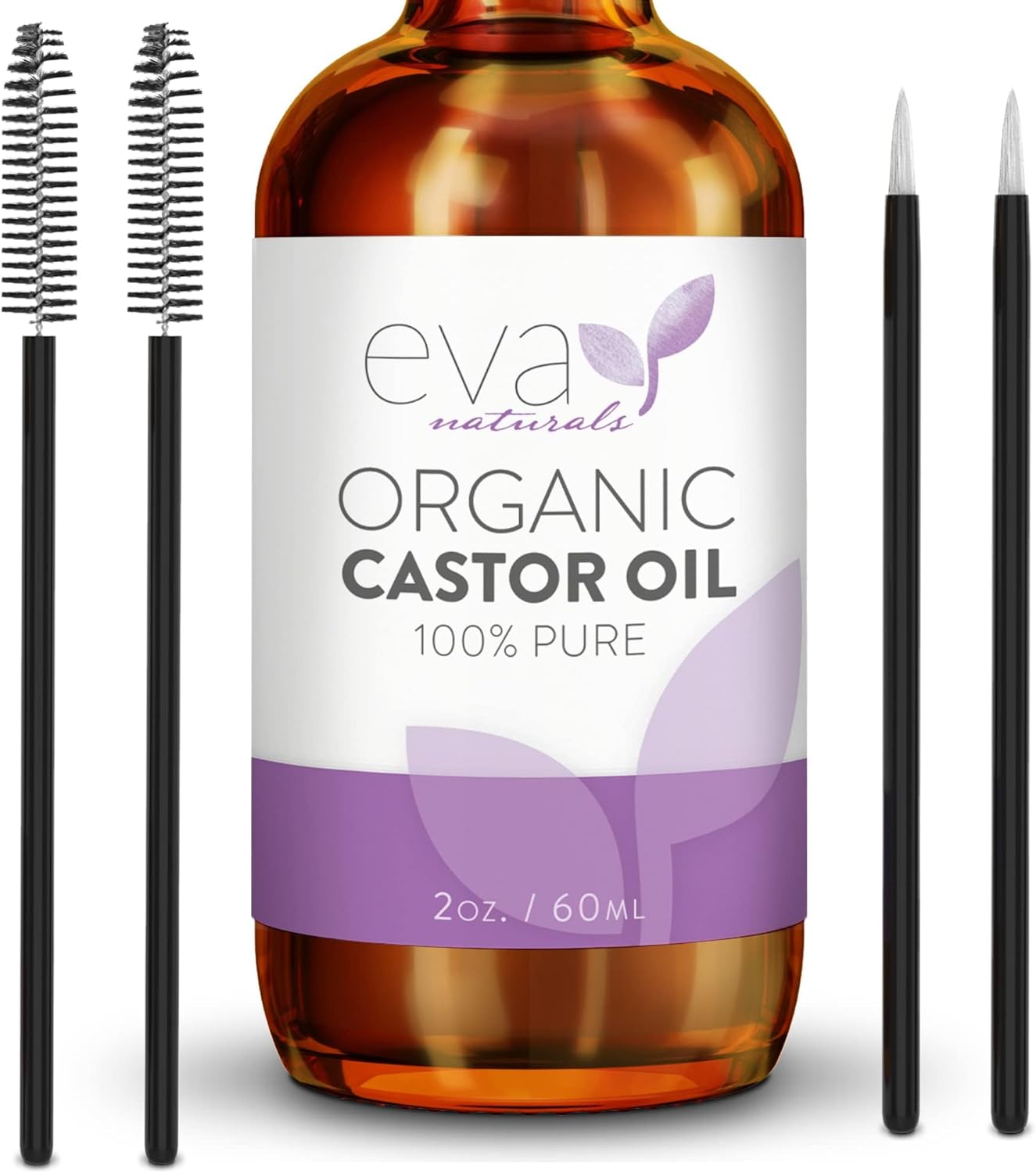 Eva Naturals Castor Oil (60ml) - Promotes Hair, Lash and Brow Growth, Diminishes Wrinkles and Anti-Aging - 100% Pure and Organic for Hair Treatment