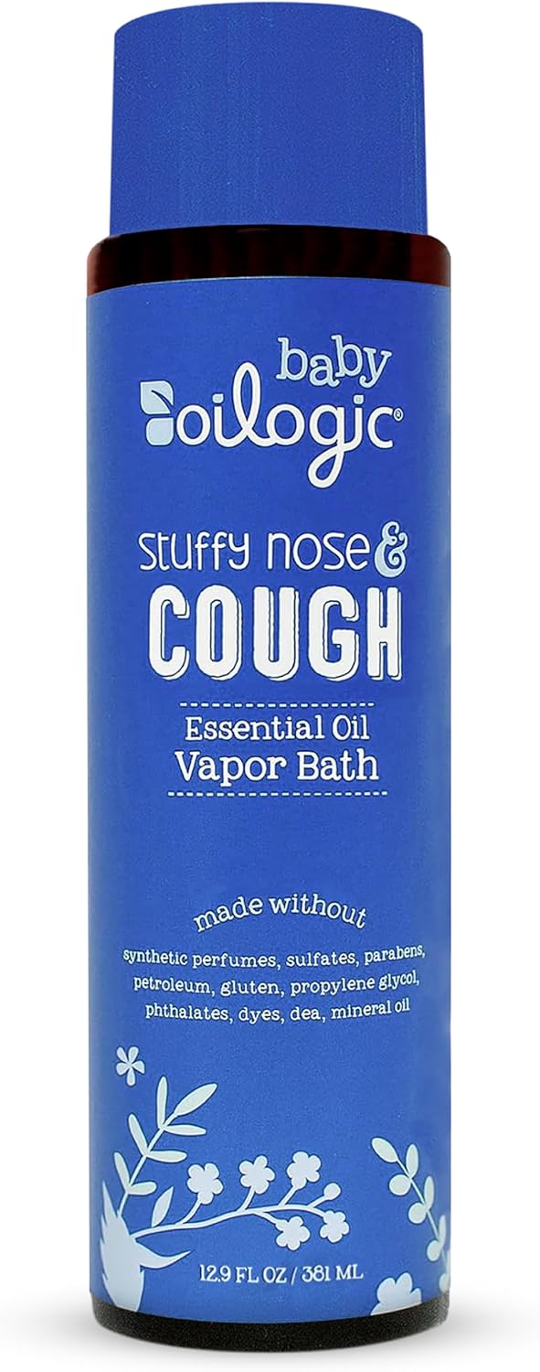 Oilogic Stuffy Nose & Cough Essential Oil Vapor Bath for Babies & Toddlers - Gentle Baby Bath Essentials – Pediatrician-Tested & Safe for Babies, 12.9 Fl Oz