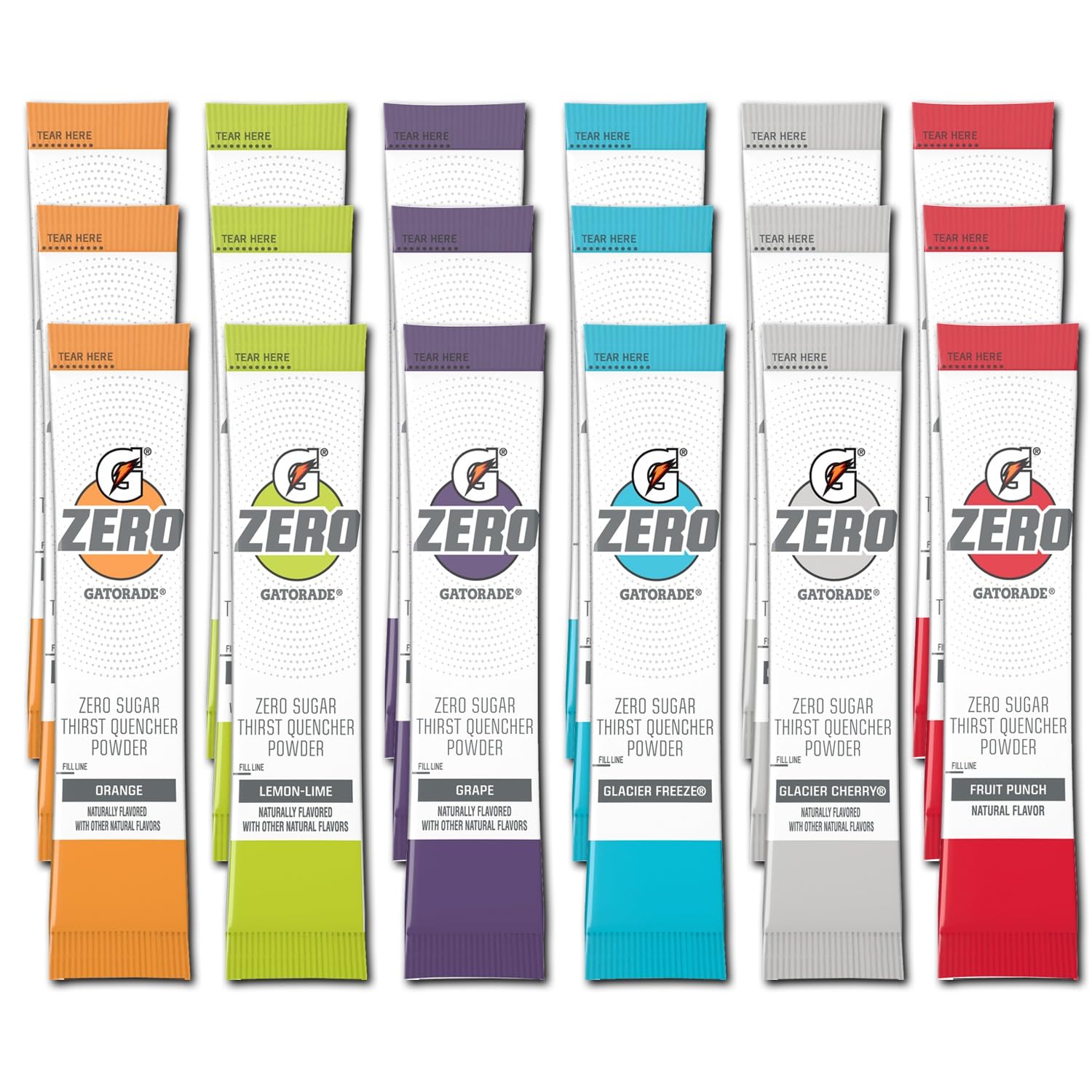 G Zero Powder - Electrolytes Powder Packets Variety - 18 Pack - 6 Flavor - Glacier Freeze, Orange, Grape, Fruit Punch, Lemon Lime & Glacier Cherry - GARIZZE Assortment