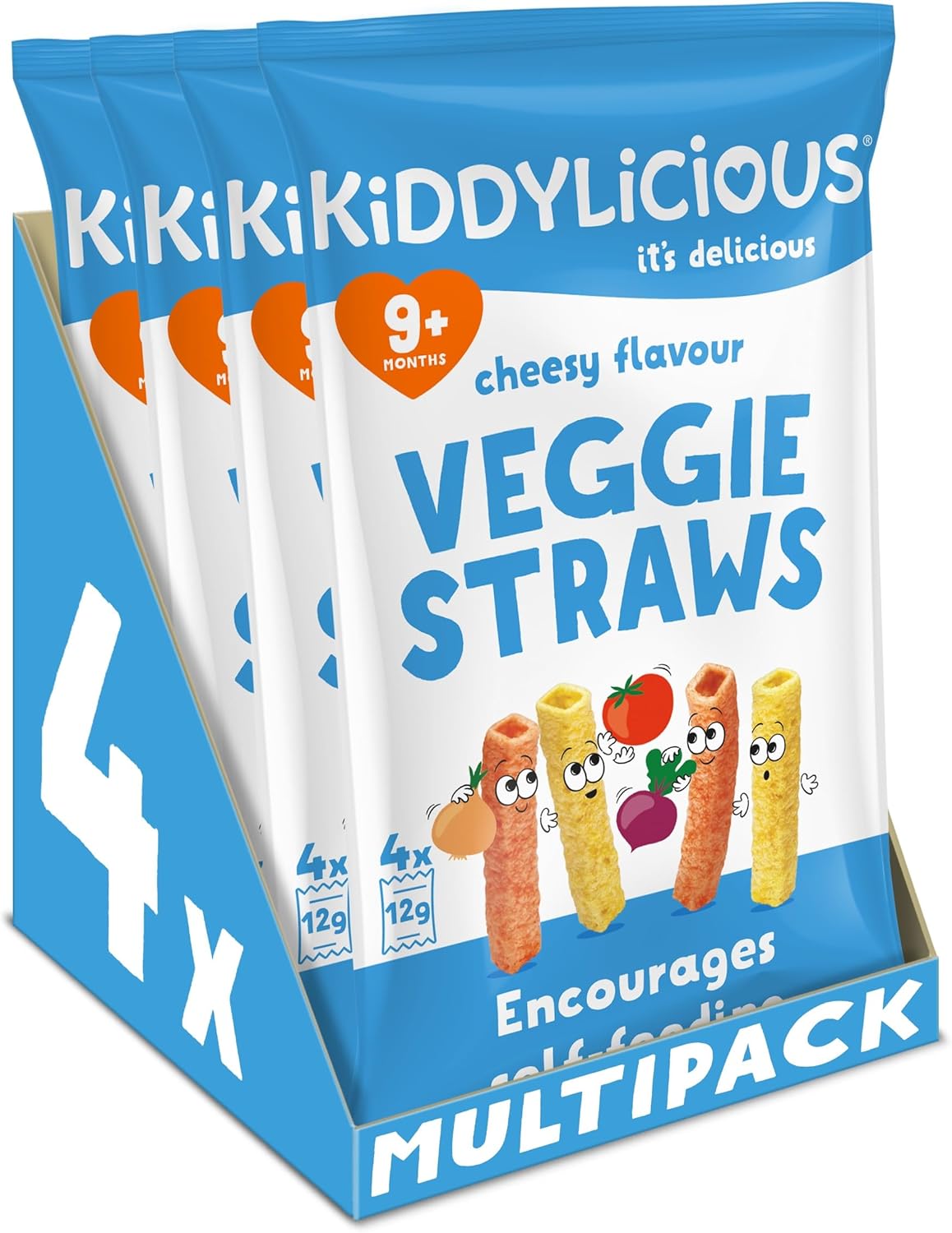 Kiddylicious Cheesy Veggie Straws - Delicious Snacks for Kids - Suitable for 9+ Months - 4 Packs of 4 (16 Total)