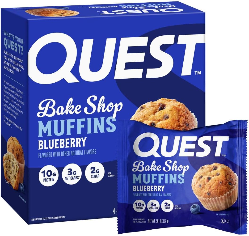 Quest Bake Shop, Blueberry Muffins, 10g Protein, 2g Net Carbs, 2g Sugar, 4 Count