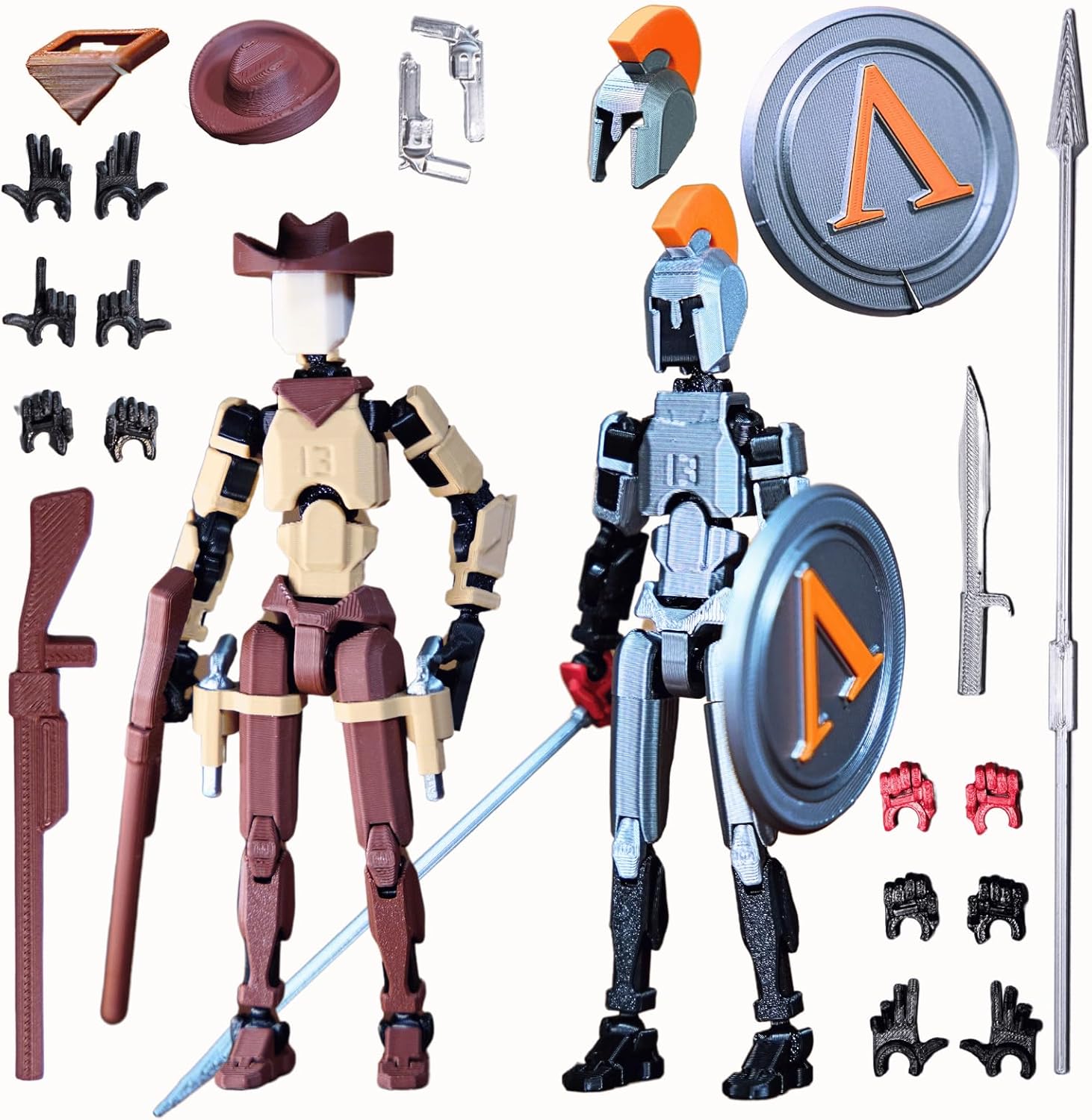 Spartan and Cowboy t13 Action Figure｜2-Pack 5.4 inches｜Assembly Completed｜ 3D Printed Dummy 13 Action Figure for Collectors｜Lucky 13 Gift for Friends