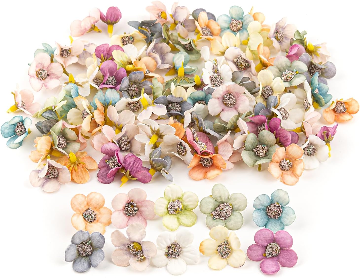 Framendino, 100 Pack Small Fake Flowers for Crafts Multicolor Mini Silk Daisy Flower Heads Wedding Home Decor DIY Scrapbooking Garland Wreath Making