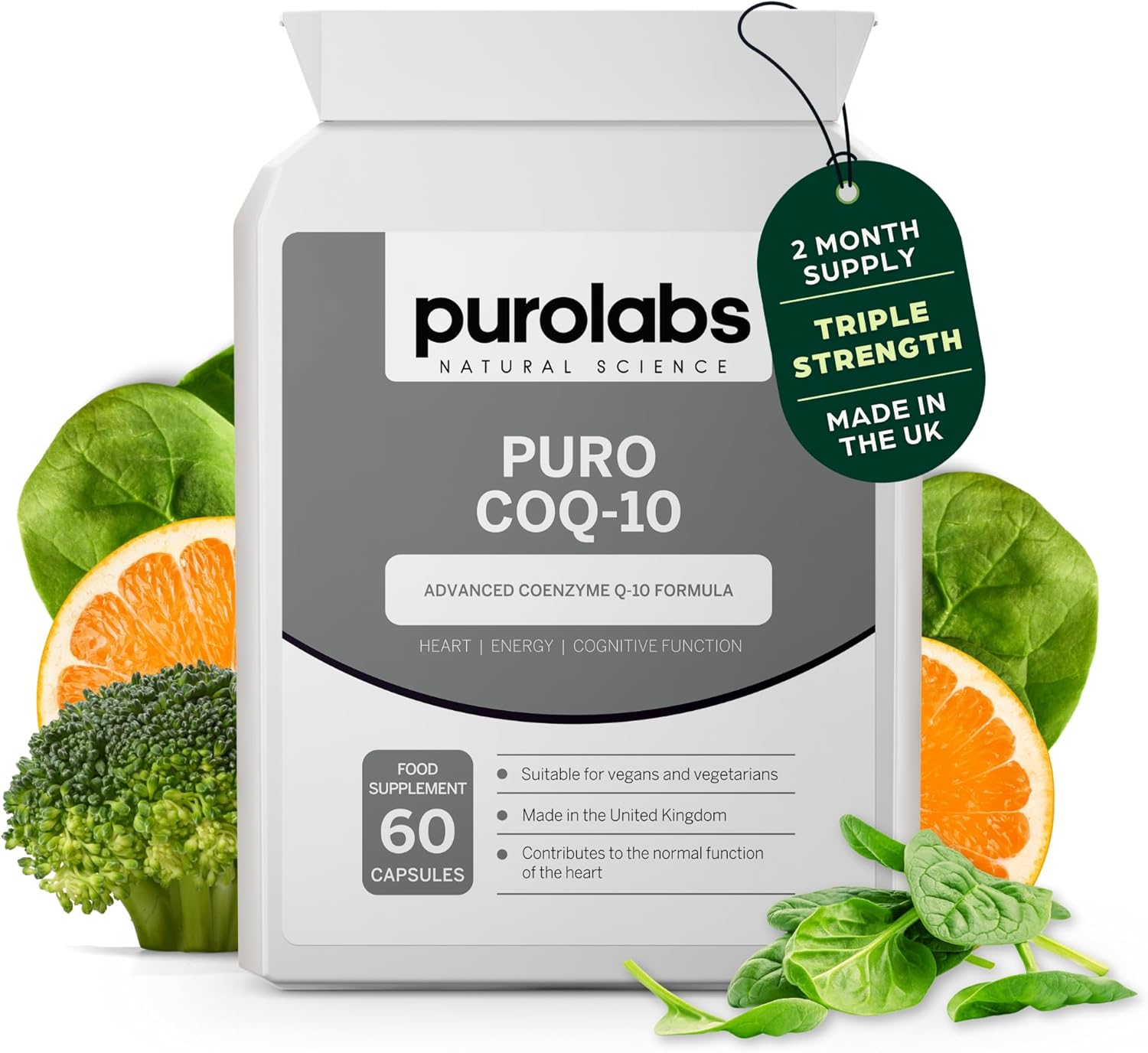 Purolabs Ubiquinone CoQ10 100mg Supplement - High Strength Coenzyme Q10-60 Vegan Capsules - High Absorption - Made in The UK