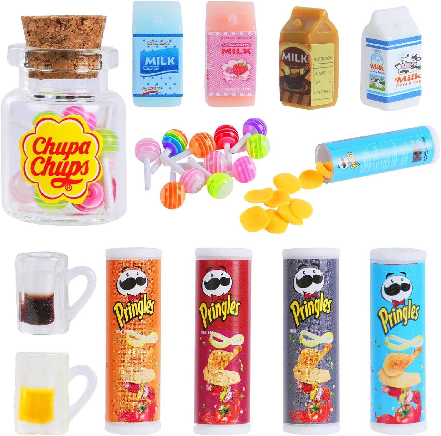 Aolso Miniature Food and Drink, 15PCS Play Kitchen Toys Accessories Set for Children Girls Boys Age 3+, Miniature Christmas Drinking Set for Christmas for 1:6 or 1:12 Dollhouse