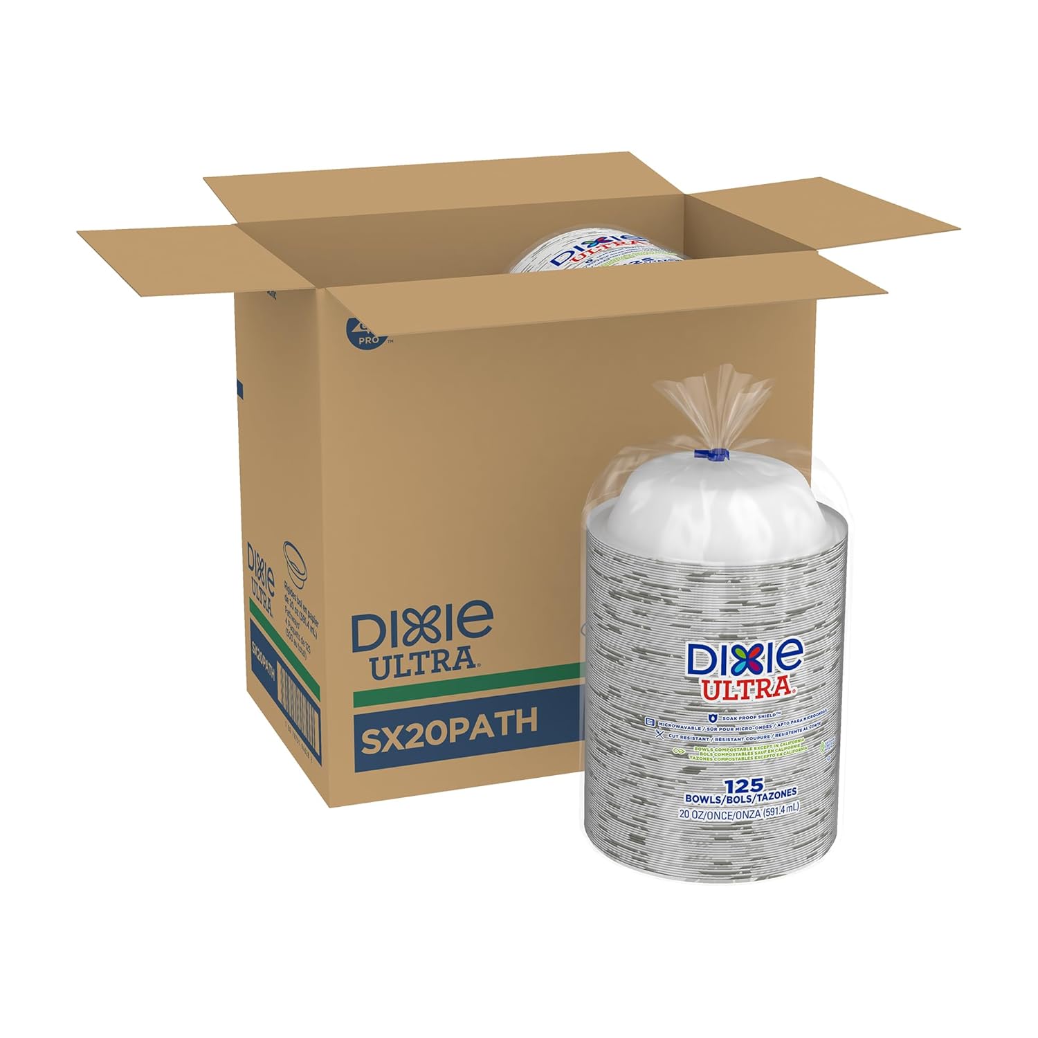 Dixie Ultra 20 oz Heavy-Weight Paper Bowls, Pathways, 500 Count, Bulk Case, 4 Packs/125 Count Per Pack, (Georgia-Pacific #SX20PATH)