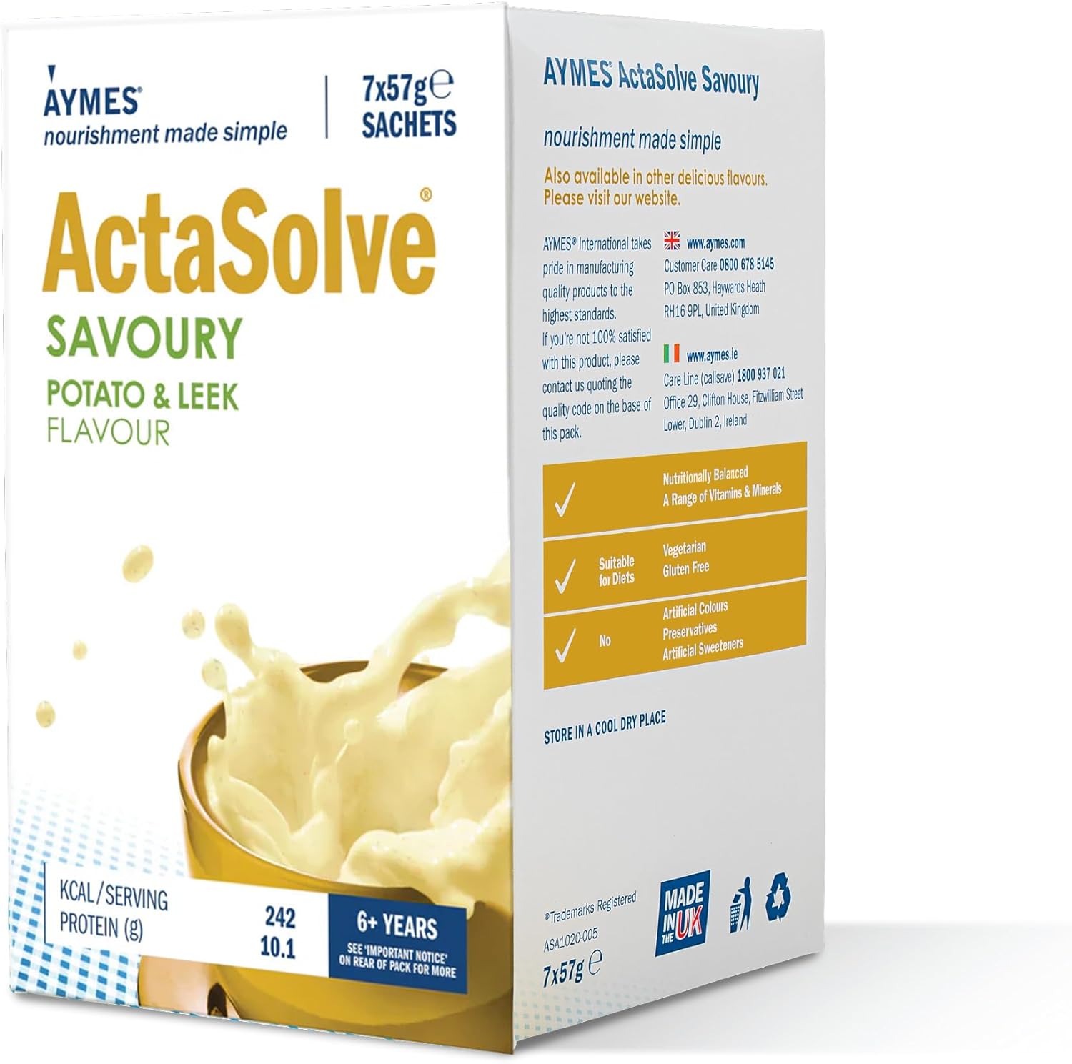 AYMES - ActaSolve Savoury - 42 Servings - Potato & Leek - Soup-Style Nutritional Powder - Gluten Free - Suitable for Adults and Children Aged 3+