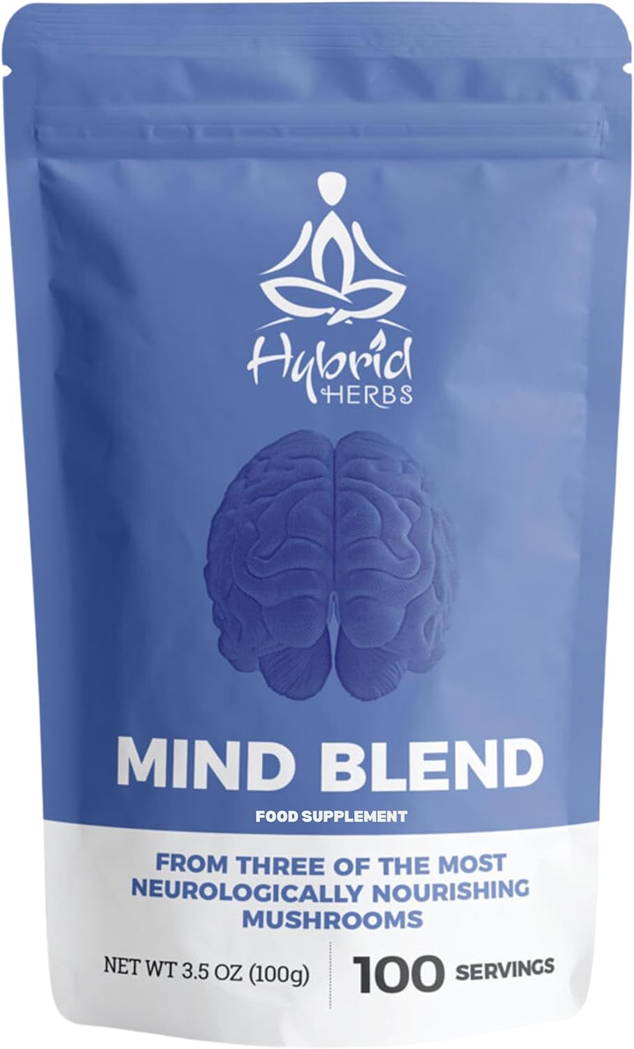 HYBRID HERBS - Mind Blend 10X Strength - Nootropic Brain Supplement for Focus Memory & Concentration with Lions Mane, Tremella & Reishi | HIGH Potency 10:1 Extract - 100 Servings (100g)