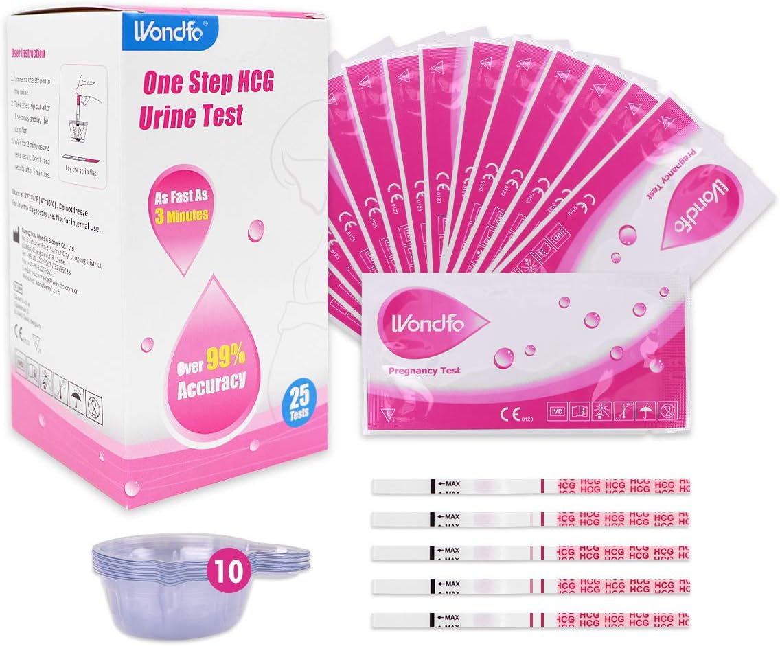 Wondfo Pregnancy Test 25 Strips Early Detection Pregnancy Tests 10 MIU/ml Reliable and Fast Result with 10 Urine Cups Fertility Tests