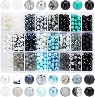 PH PandaHall 1080pcs 8mm Glass Beads 24 Color Black Bracelet Beads Rosary Beads Round Marble Loose Beads Crystal Spacers for Bracelet Earring Necklace Jewelry Making DIY Craft Christmas Thanksgiving