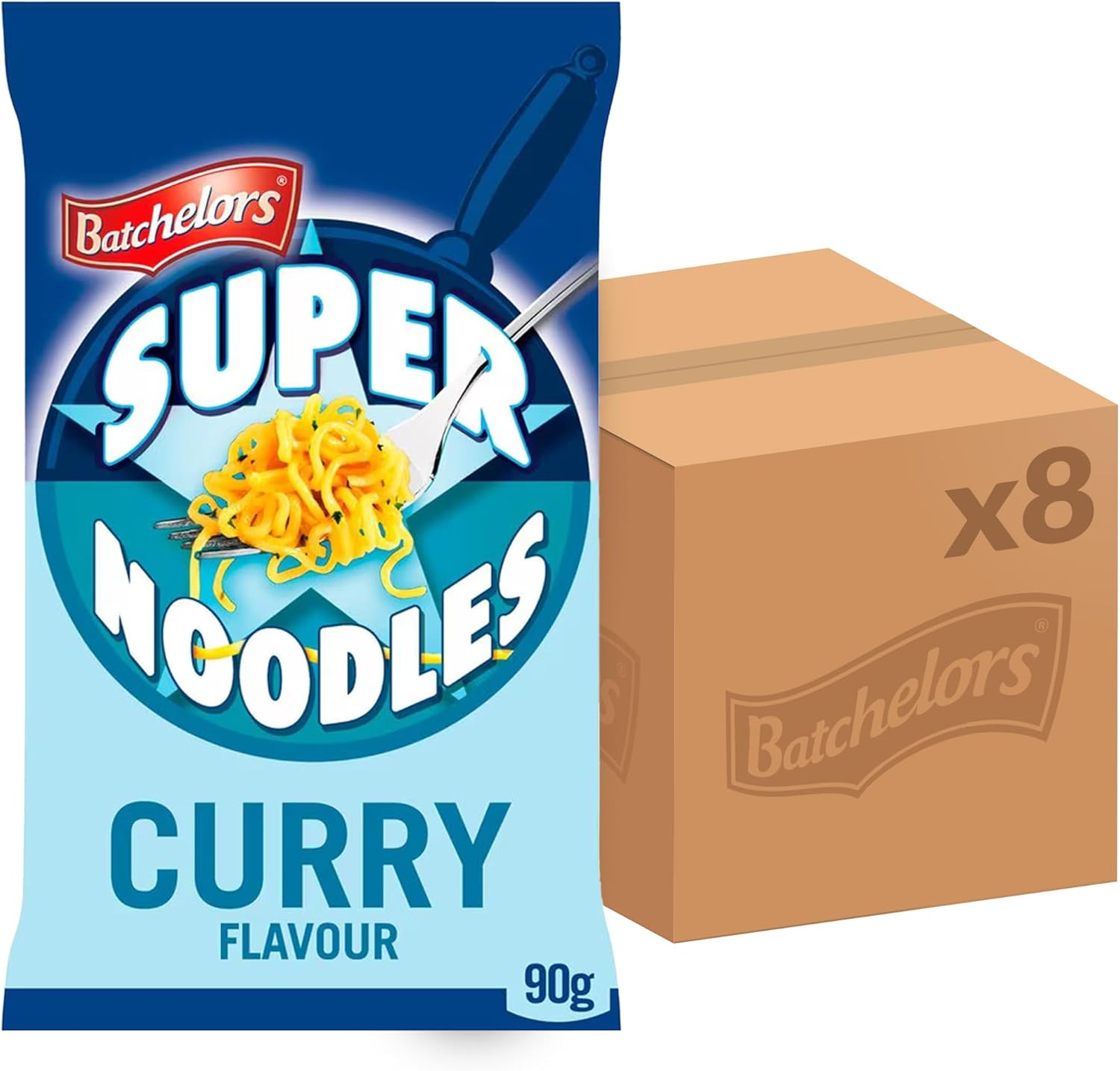 Batchelors Super Noodles Curry Flavour, Instant Snack Ready in 4 Minutes, 90 g Packet (Pack Of 8)
