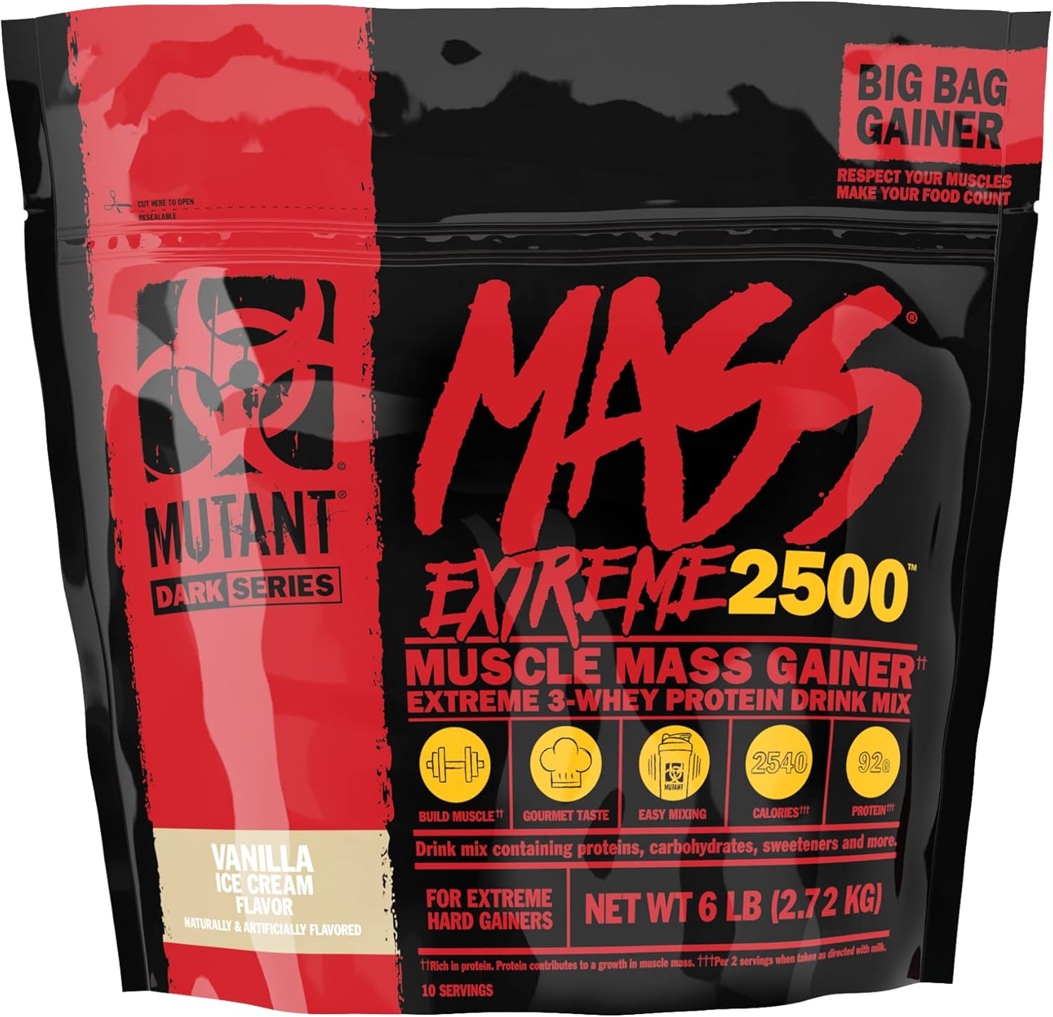 Mutant Mass Extreme Gainer – Whey Protein Powder – Build Muscle Size and Strength – High Density Clean Calories (Vanilla Ice Cream, 6 lbs)