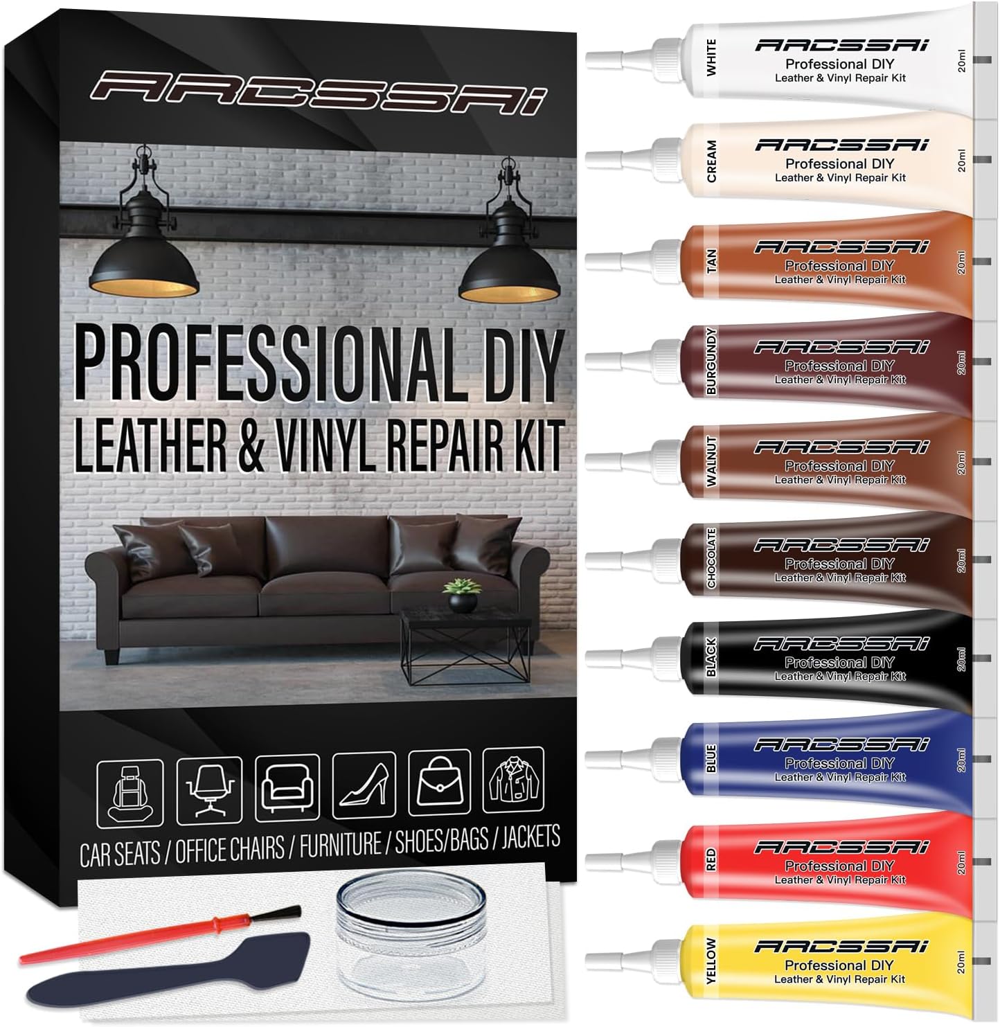Leather Repair Kit for Furniture, Sofa, Jacket, Car Seats and Purse. Vinyl Repair Kit. Super Easy Instructions to Match Any Color, Restore Any Material, Bonded, Italian, Pleather, Genuine