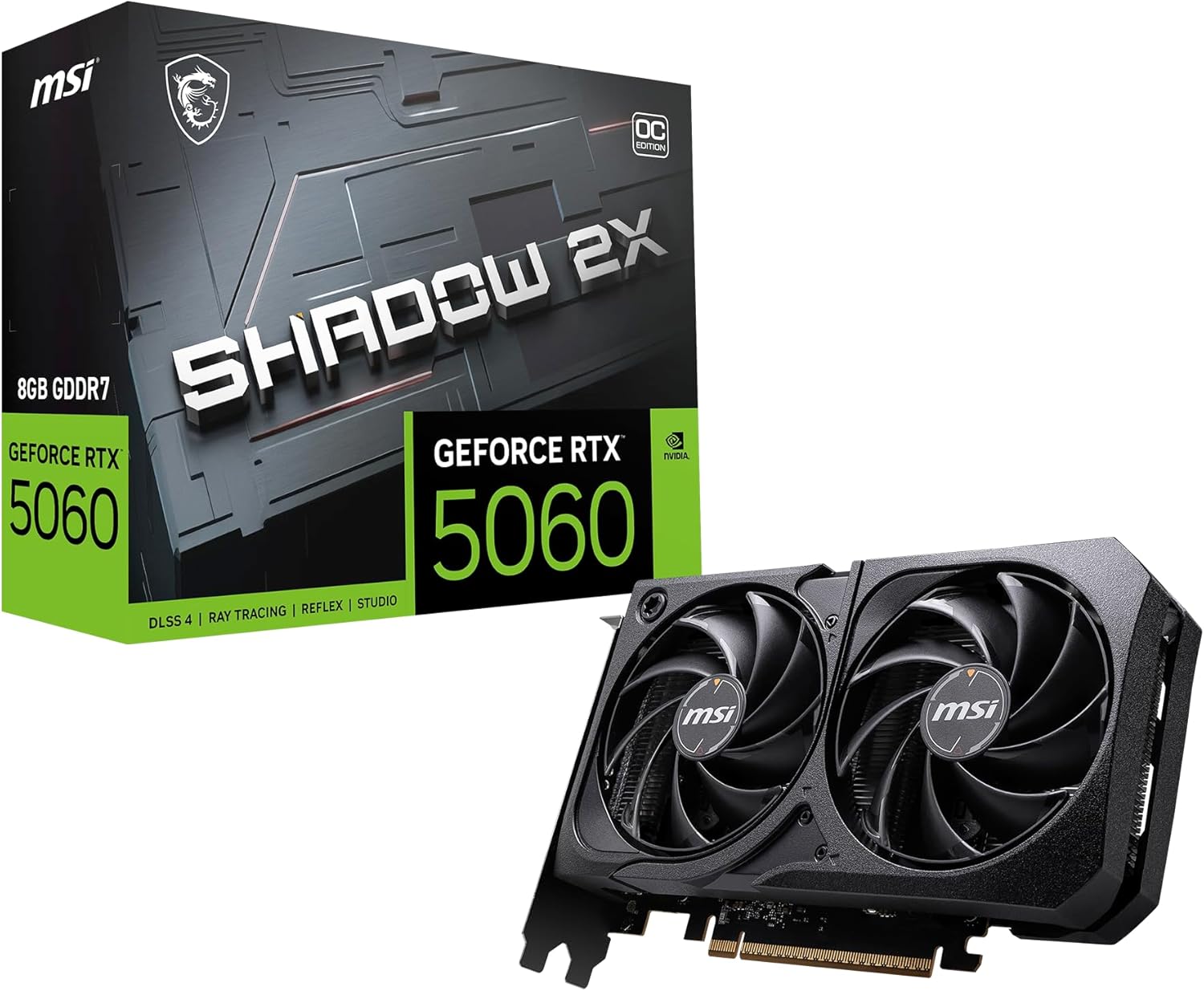 MSI Gaming RTX 5060 8G Shadow 2X OC Graphics Card (8GB GDDR7,128-bit, Extreme Performance: 2535 MHz, DisplayPort x3 2.1a, HDMI 2.1b, NVIDIA Blackwell Architecture)