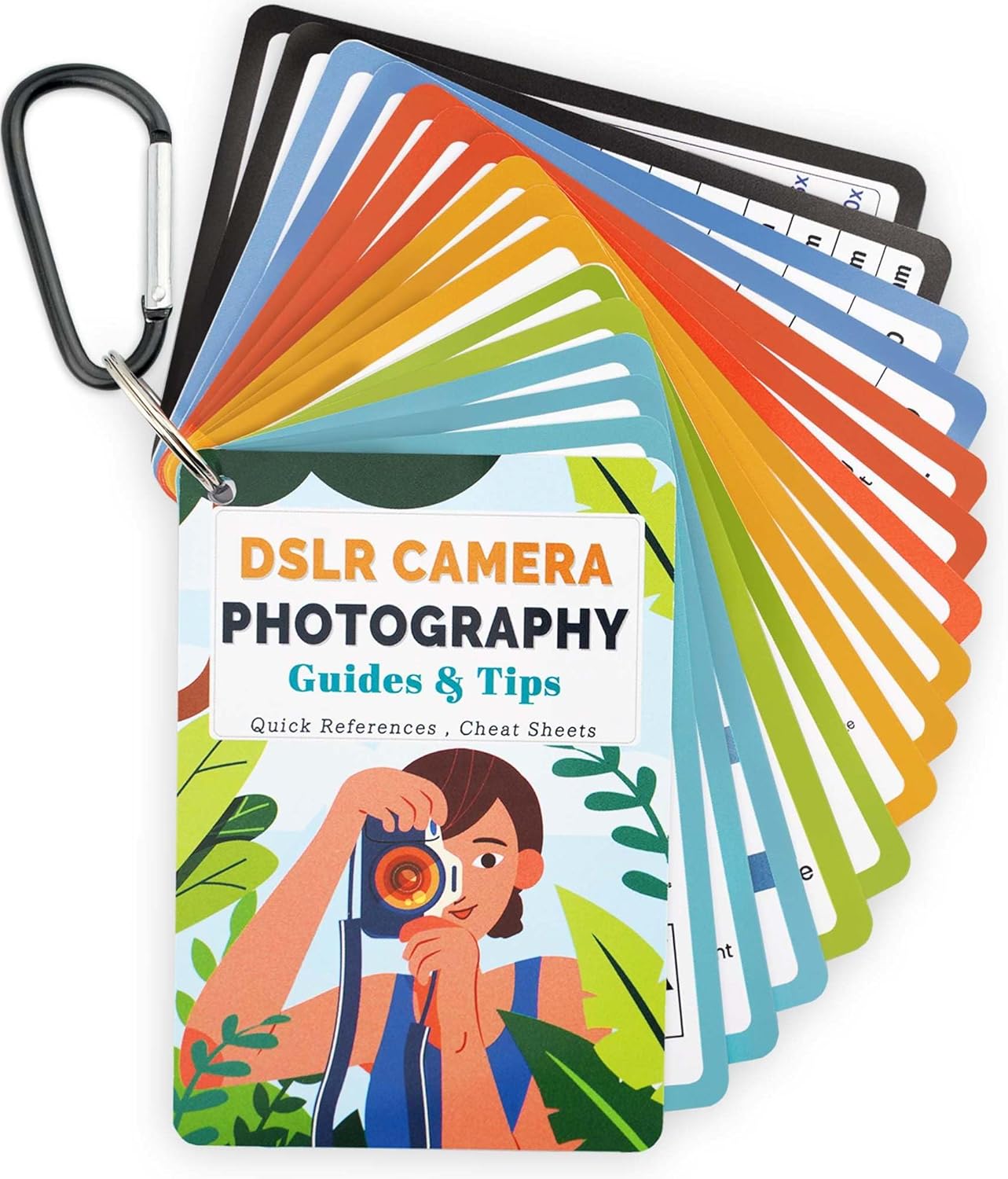 DSLR Cheat Sheet Settings: Camera Settings Cheat Book for Canon Nikon Sony - Basic Guide Cards About Exposure Settings Tips Exposure - Quick Reference Photography Accessories for Photographers (Girl)
