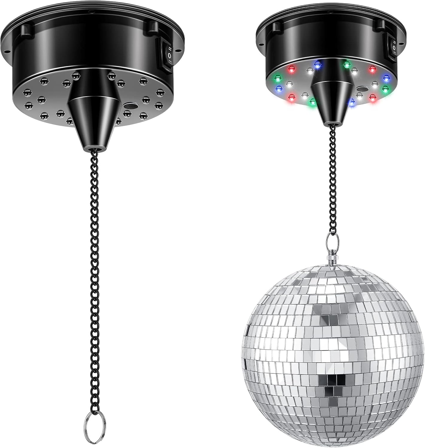 6RPM Rotating Disco Ball Disco Ball Mount Electric Motor with Lights 4 Colors for 6 8 12 Inch Disco Ball (Not Included) 2 Mode for Christmas Party DJs Bands Pubs Weddings Night Clubs (Plug Style)