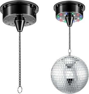 6RPM Rotating Disco Ball Disco Ball Mount Electric Motor with Lights 4 Colors for 6 8 12 Inch Disco Ball (Not Included) 2 Mode for Christmas Party DJs Bands Pubs Weddings Night Clubs (Plug Style)