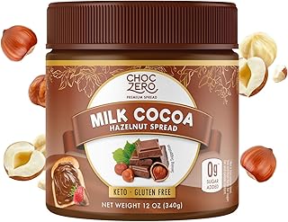 ChocZero Milk Chocolate Hazelnut Spread - Keto Friendly, No Sugar Added, Best Low Carb Dessert, Perfect Topping for Almond Flour Pancakes, Naturally Sweetened with Monk Fruit (1 jar, 12 oz)