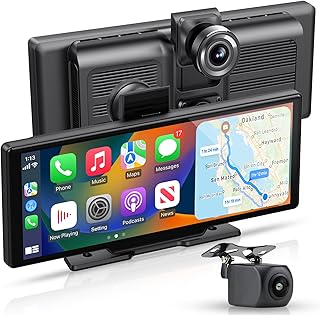 Wireless Double Din Apple carplay Screen,10 inch Car Play Screen with Android Auto and Apple CarPlay.Multimedia Player with Front and Backup Camera,Navigation Screen for Car RV Pickup Bus Trailer,etc