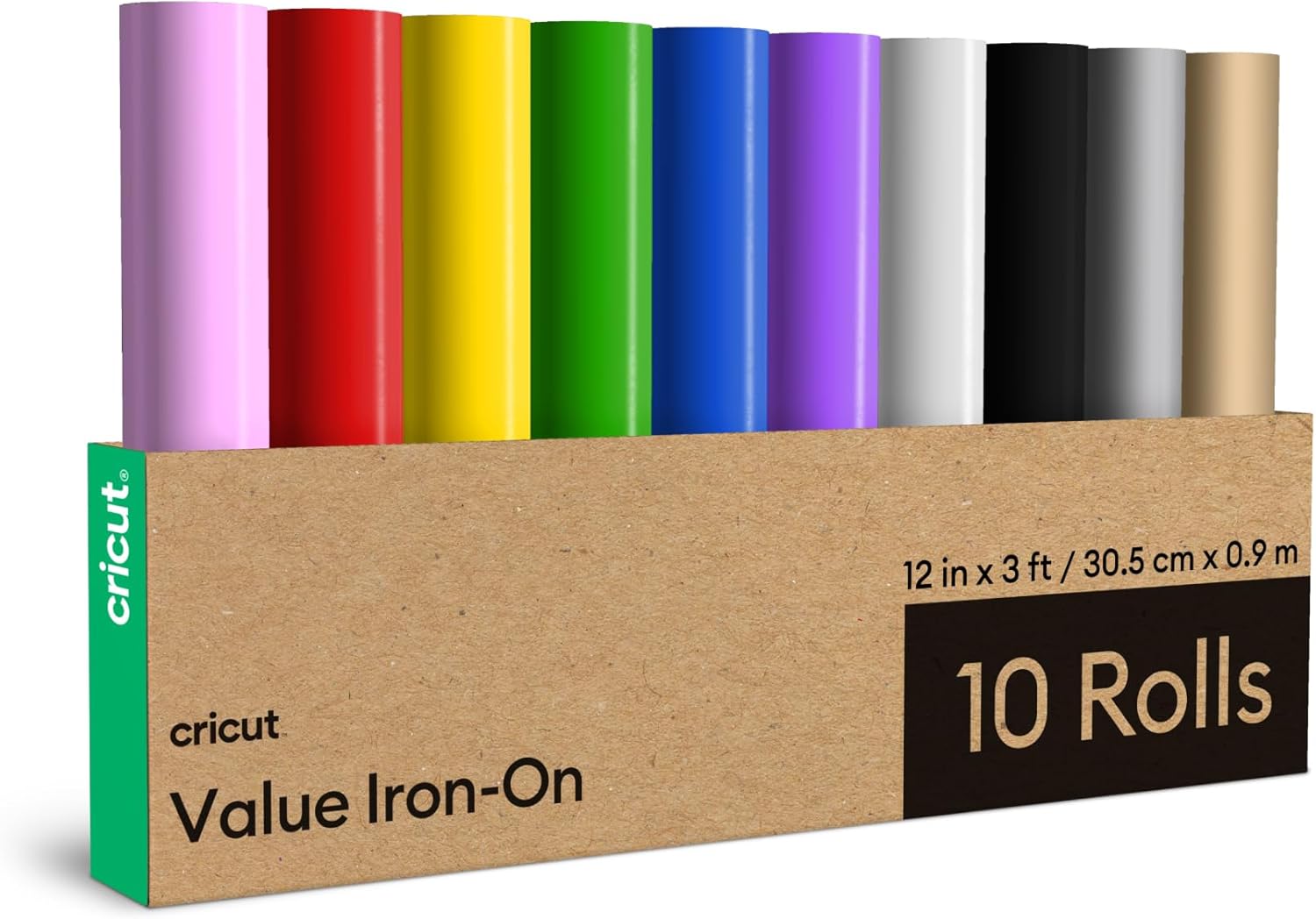 Cricut® Value Iron-On, Rainbow Sampler - 12 in x 3 ft (10 ct)- HTV Heat Transfer Vinyl