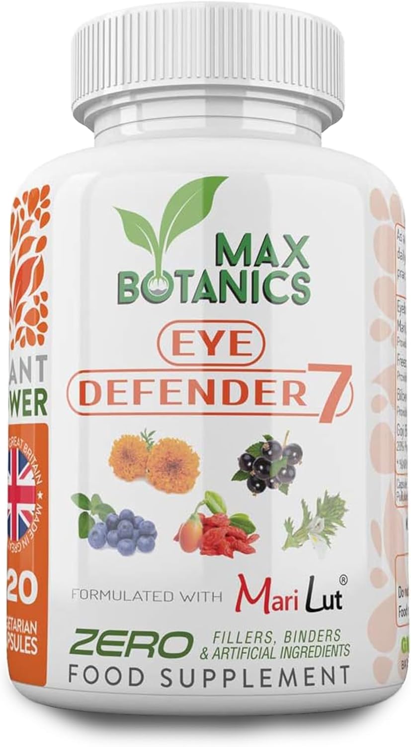 Eye Defender 7 | 120 Capsules | Lutein, Zeaxanthin, Meso-Zeaxanthin, Bilberry, Goji, Blackcurrant, Eyebright | No Additives | Vegan | UK Made | GMP (120 Capsule Bottle)