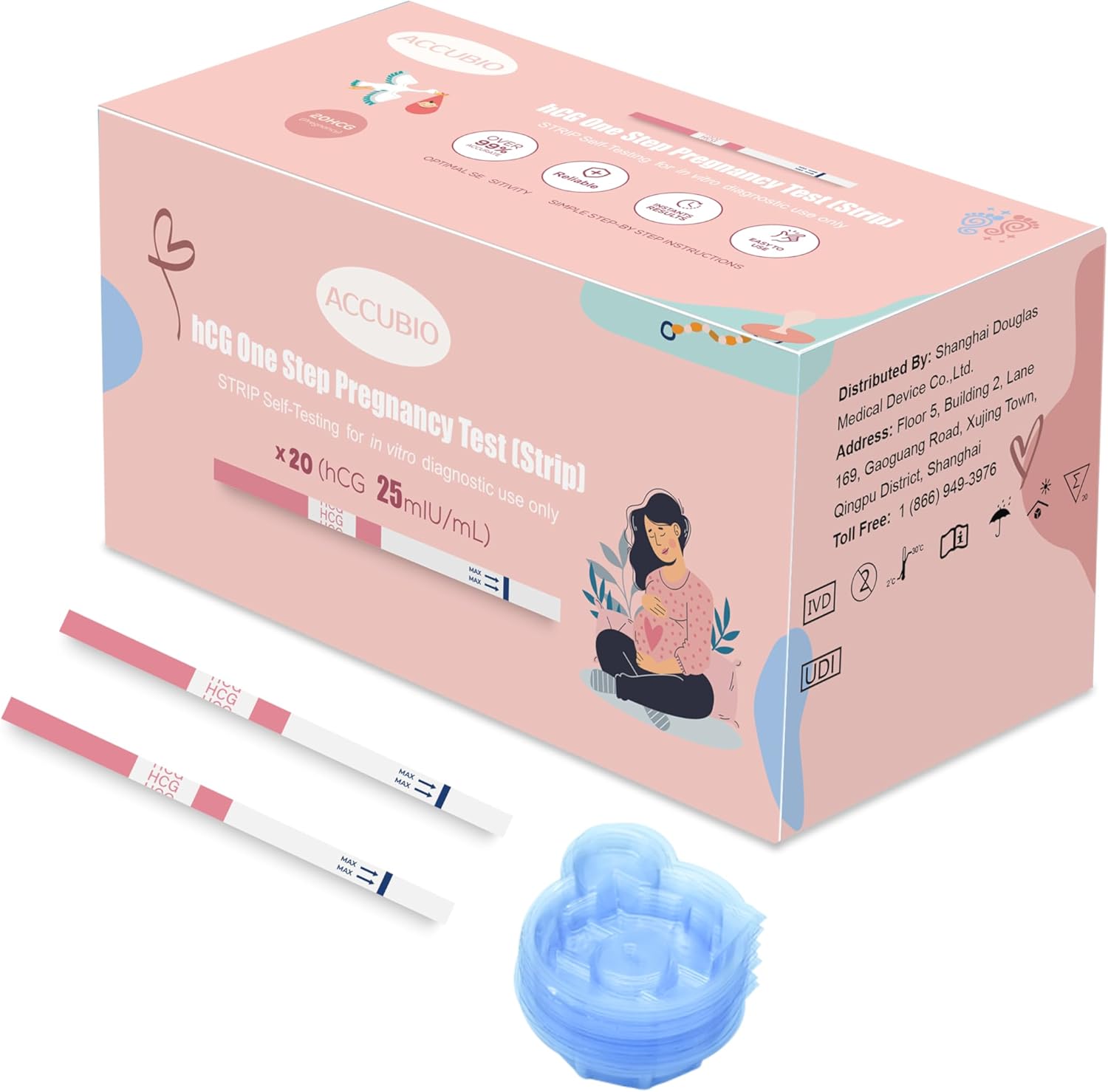 Pregnancy Test Strips with Urine Cups, hCG Detection Home Pregnancy Test, Sensitive & Over 99% Accurate, 20 Count Individually Wrapped, Rapid Prenancy Tests Kit 5mm Wider 25mIU/mL