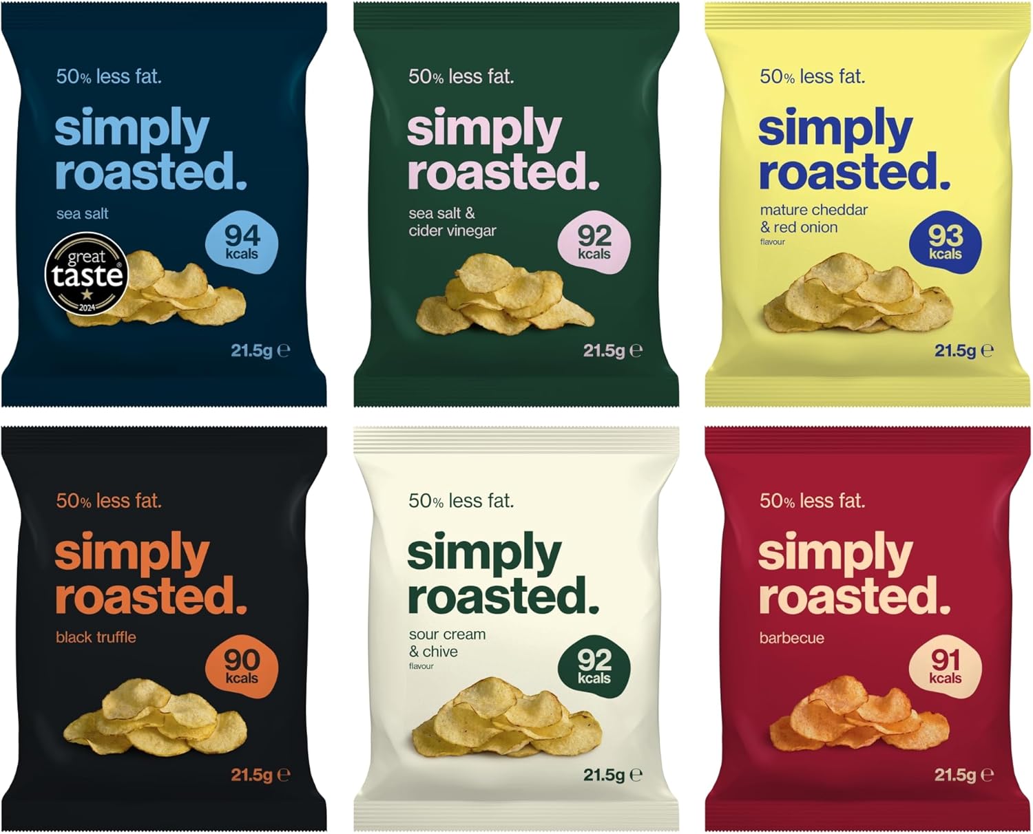 Simply Roasted - Discovery Box | 12 x 21.5g Impulse Bags | Taste Them All | Vegan | 50% Less Fat | Under 99 Calories Per Serve | Triple Cooked for the Ultimate Crunch | Gluten & Allergen-Free