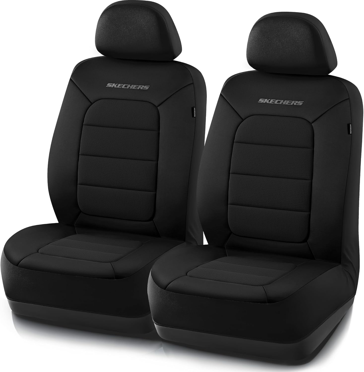 Skechers Memory Foam Car Seat Covers,Thick Cool Touch Fabric Seat Covers Front Seat Covers Airbag Compatible,Automotive Comfort Protection for Most Cars,Vans,Trucks,SUV,Black