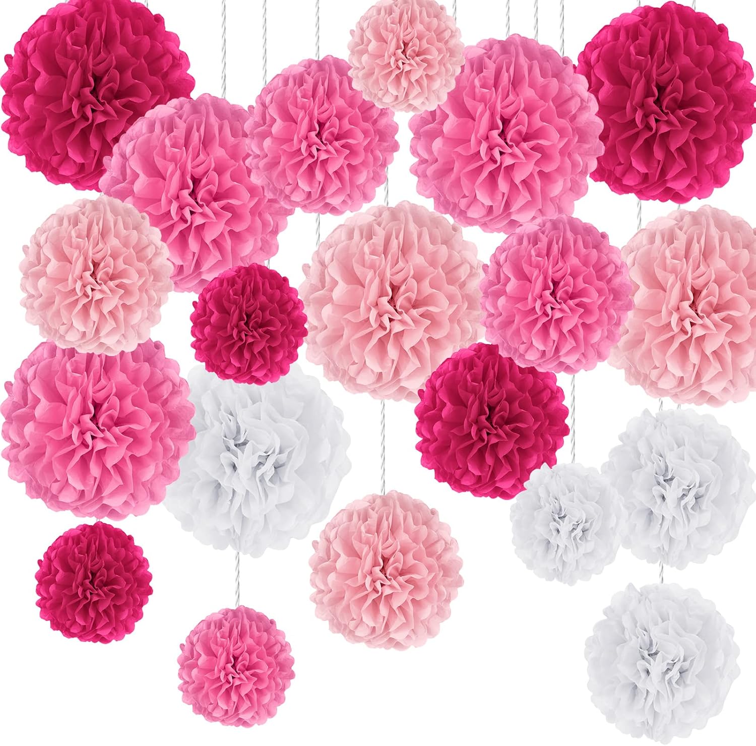 20Pcs Decorations Tissue Pom Poms Kit, Pink Tissue Paper Flowers Balls Ceiling Hanging Decorations for Birthday, Baby Shower, Graduation, Wedding, Engagement Party Decorations