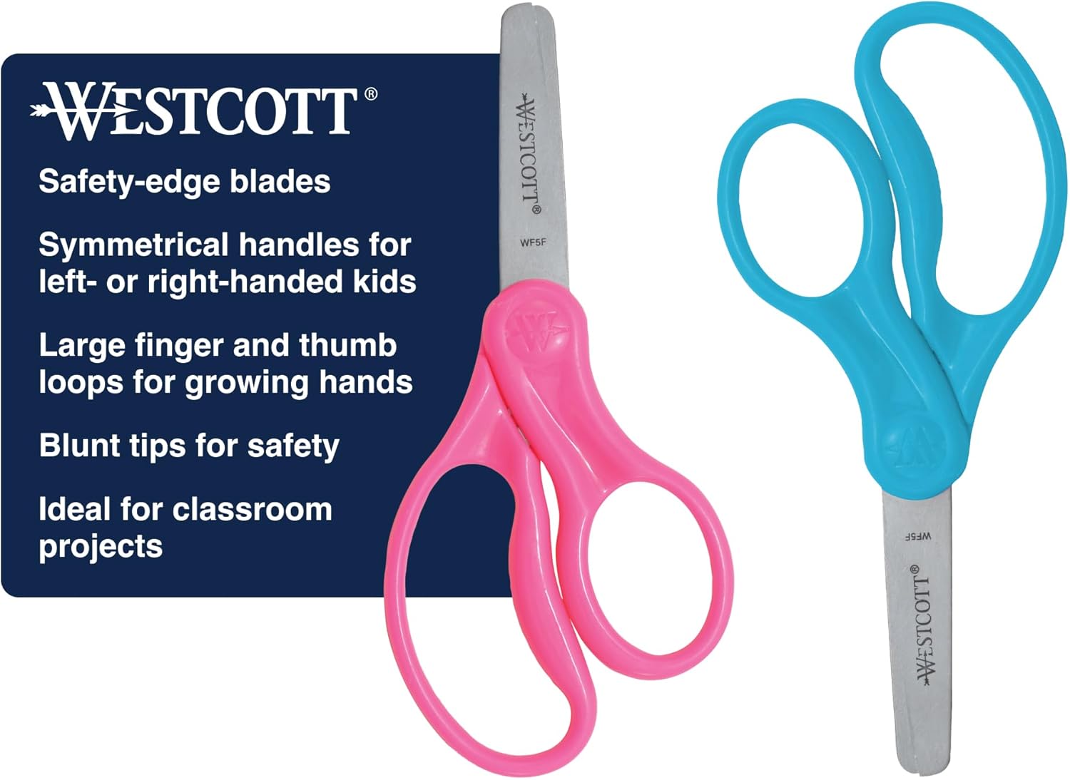 Westcott 5" Hard Handle Kids Scissors, Blunt, Assorted Colors, 2-Pack