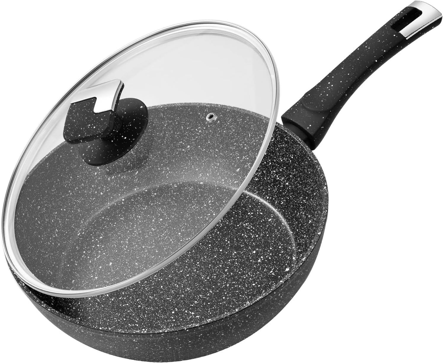 Rainberg 24cm Deep Frying Pan with Lid, Granite Frying Pan Nonstick, Nonstick Frying Pans with Lid, Induction Compatible