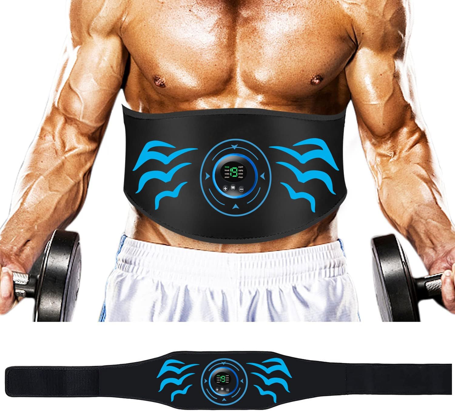 EMS Muscle Stimulator, Abs Trainer Abdominal Muscle Toner Electronic Toning Belts Workout Home Fitness Device with USB Rechargeable for Abdomen Arm Leg Men and Women