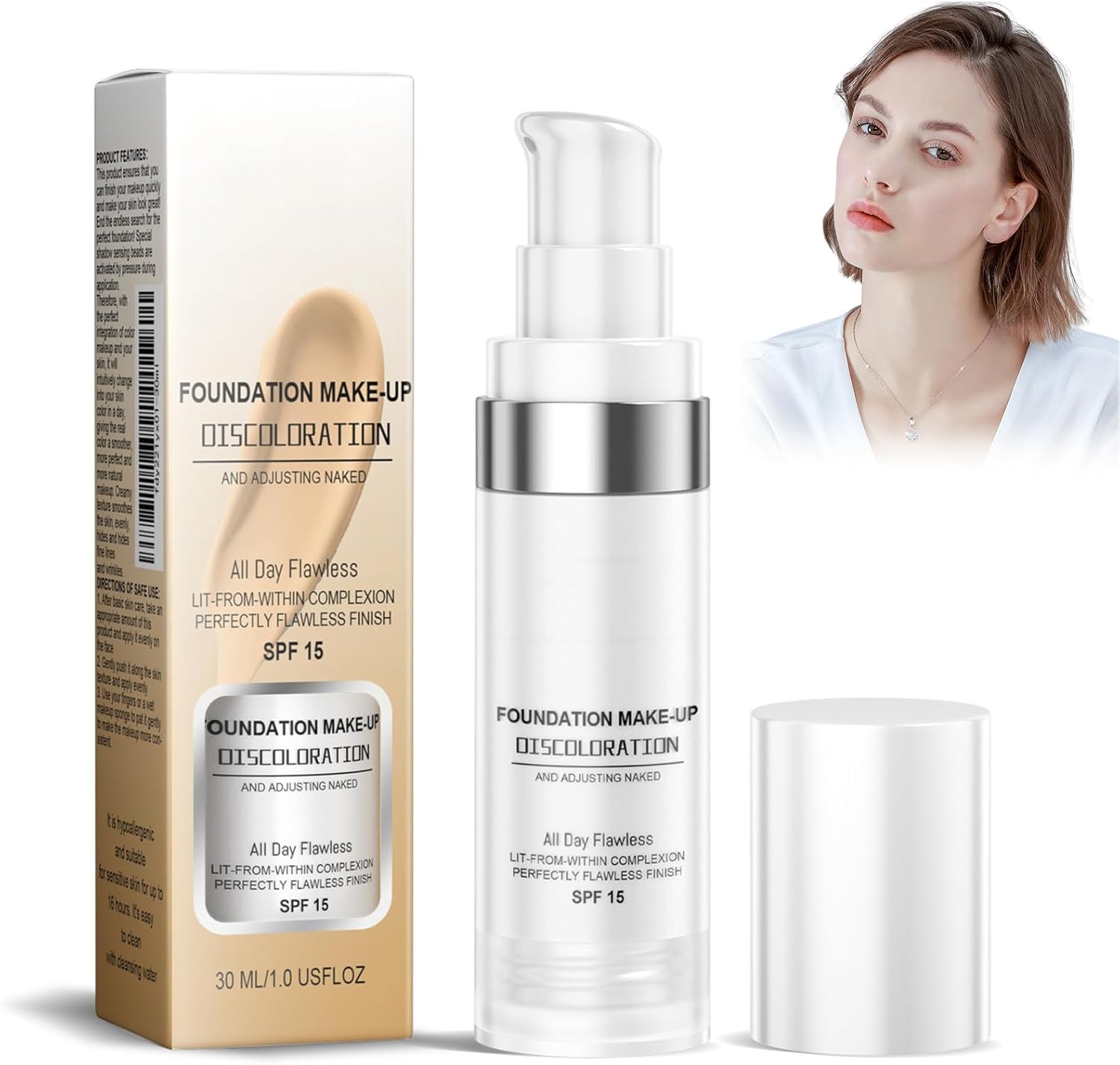 Hocklliy TLM Colour Changing Foundation, Colour Changing Mature Skin Foundation, Flawless Colour Changing Foundation Makeup,All Day Flawless Foundation Full Coverage SPF, 30ml