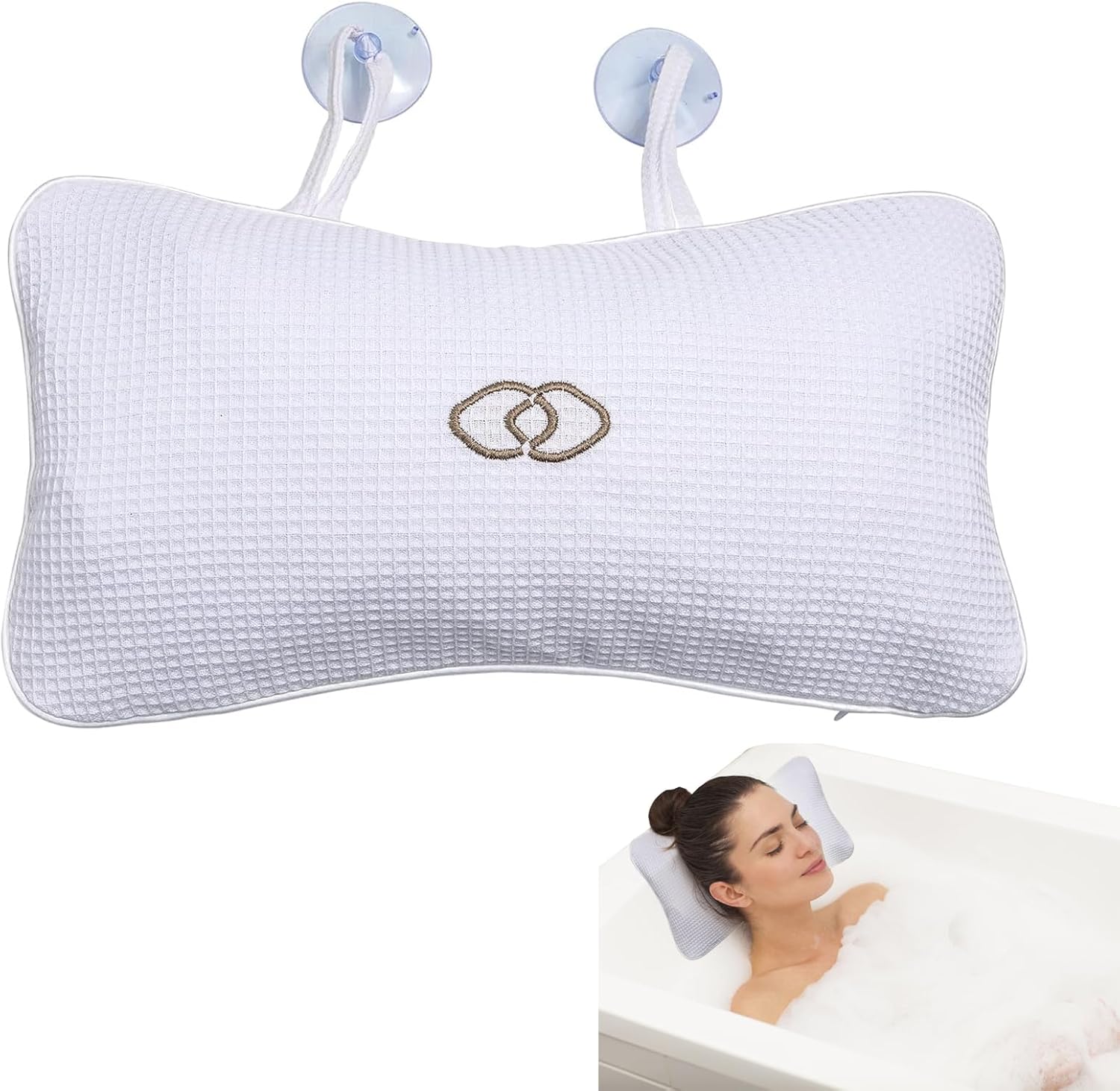 Non-Slip Bath Pillow,Home Spa Bath Inflatable Cushion,Anti-slip,Bath Pillows with Suction Cups Support,Head Neck Back Shoulders Rest Relax,Bathtub Accessories