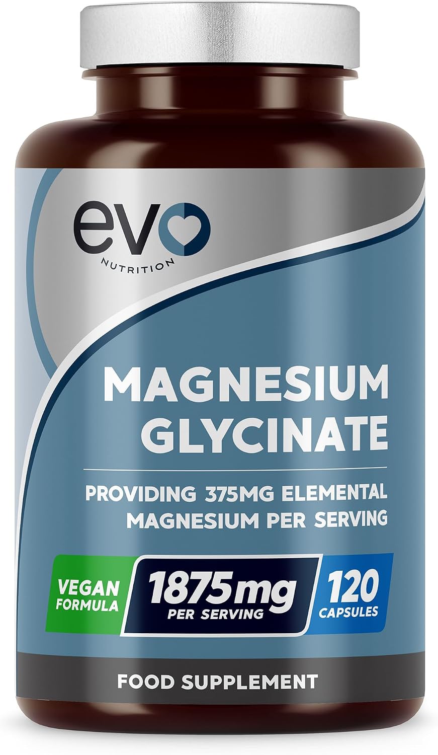 EVO Nutrition Magnesium Glycinate 1875mg, 375mg Elemental, 120 Capsules