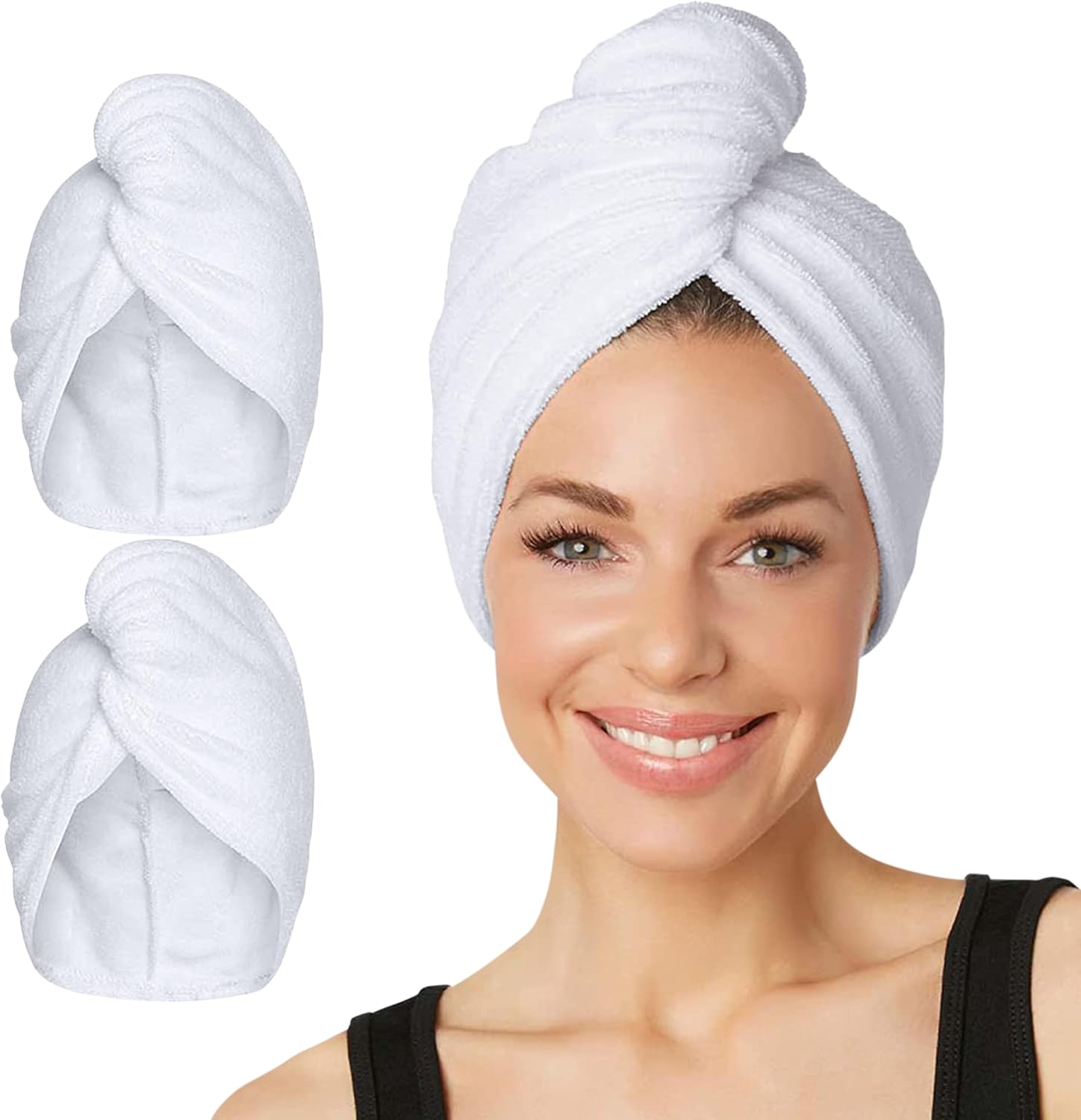 Turbie Twist Microfiber Super Absorbent Hair Towel (2 Pack)White