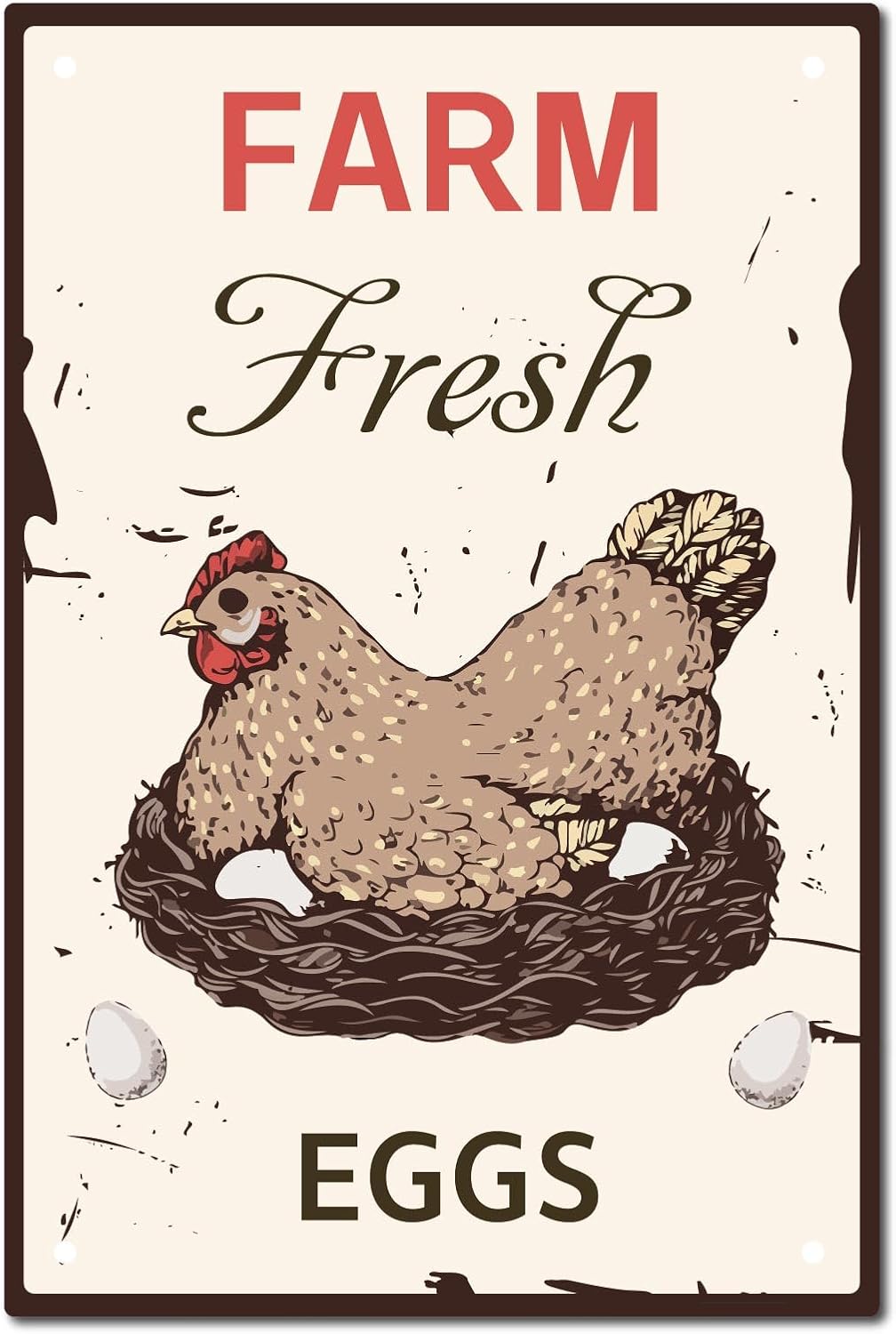 CREATCABIN Farm Fresh Eggs Tin Sign Vintage Metal Signs Painting Retro Farmhouse Plaque Poster Wall Art Plaque for Garden Porch Bathroom Kitchen Cafe Wall Halloween Christmas Decor 8 x 12 Inch