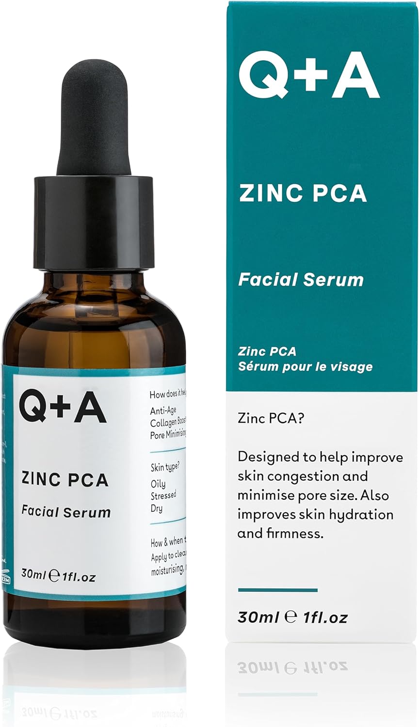 Q+A Zinc PCA Facial Serum (30ml), 99% Natural, Pore-Refining & Firming Serum with Zinc PCA and Reishi & Shiitake Mushrooms, Reduces Redness & Blemishes, Fragrance Free, Vegan & Cruelty Free Skincare