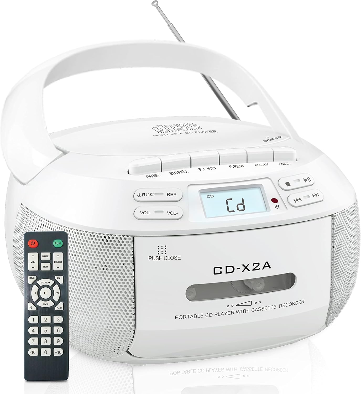 CD Cassette Boombox Player Combo with Bluetooth,AM FM Radio,Sunoony Remote Control with Dual Speakers,Tape Recording,AUX/USB Drive,AC/DC Powered,LCD Display,Headphone Jack for Home,Kids,Seniors,Gift