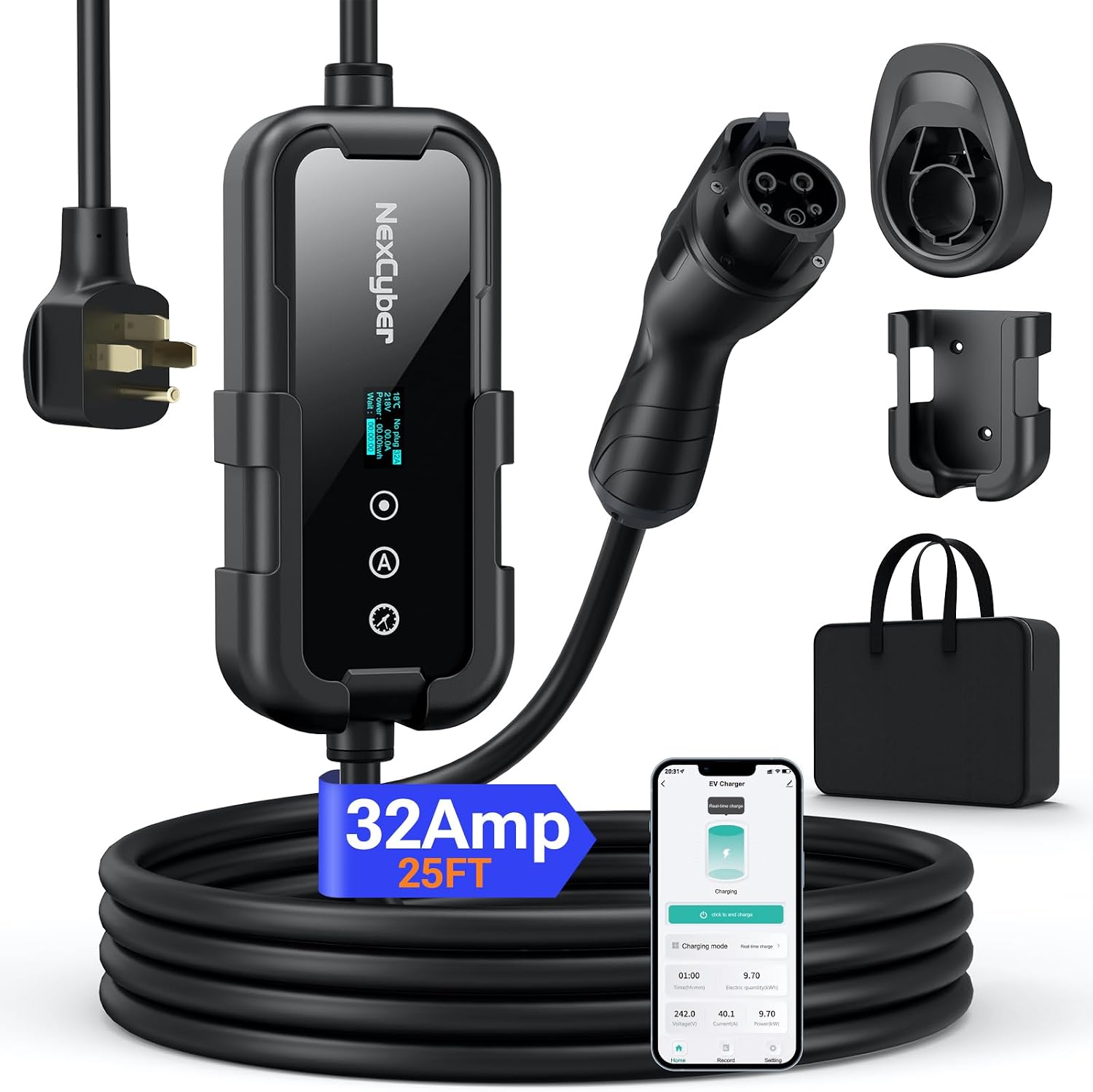 Level 2 EV Charger 32Amp with WiFi APP/Plug-Play, 240V NEMA 14-50P Plug, 25FT Cable with ETL Certified, Portable Electric Vehicle Charging Stations EVSE J1772 Connector (32)
