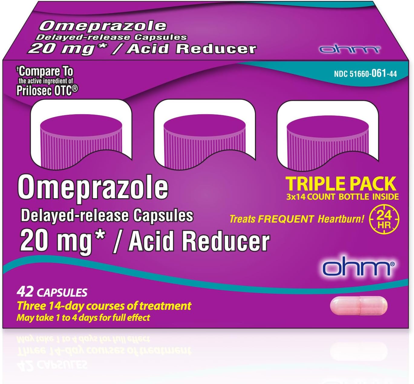 Ohm Omeprazole 20mg, 42 Delayed-Release Tablets, Acid Reducer for Frequent Heartburn, 24-Hour Relief Heartburn Medicine, Helps Relieve Stomach & Chest Discomfort (6 Weeks of Supply, 42, Count)