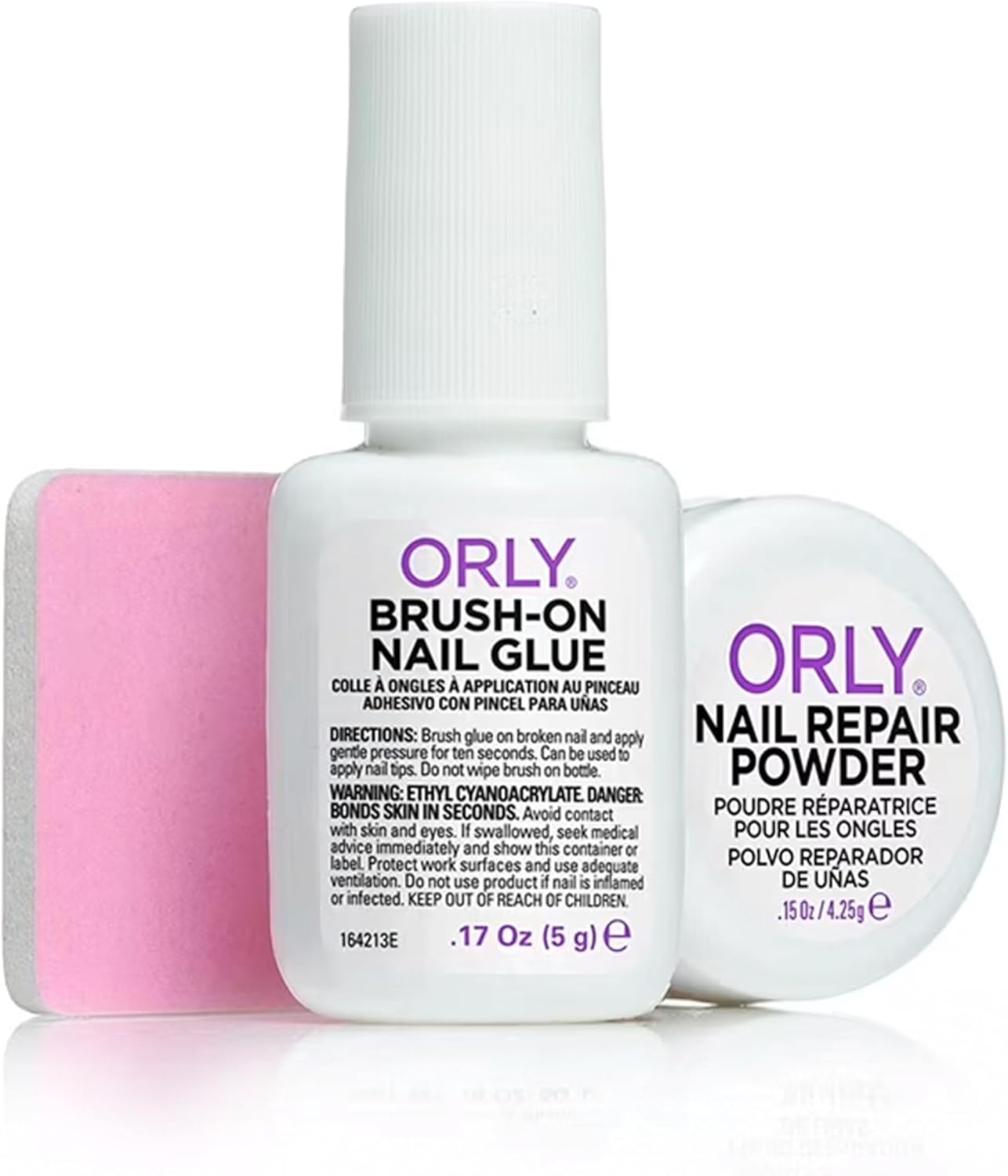 ORLY Nail Rescue Kit for Split & Cracked Nails | Includes Brush-On Nail Glue, Repair Powder & Mini Buffer | 3 Easy Steps for At-Home Nail Repair | Strengthens & Restores Damaged Nails | Easy to Apply