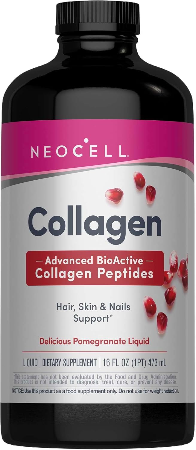 NeoCell Liquid Collagen, Skin, Hair, Nails and Joints Supplement, Includes Fruit Juice Concentrates and Green Tea Blend, Pomegranate, 16 oz., 1 Bottle