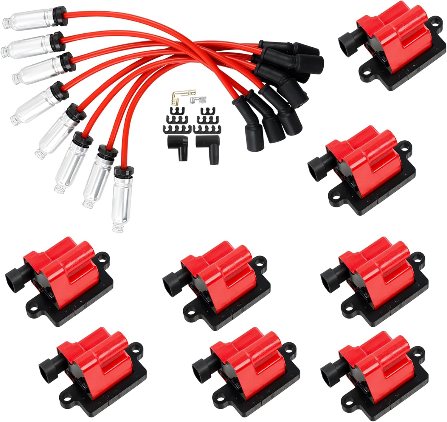 HQPASFY Ignition Coil UF271 & Spark Plug Wires Set of 8 Compatible With Chevrolet Avalanche Chevy Express Silverado 1500 2500 3500, Gmc Savana Sierra Yukon 4.8L 5.3L 6.0L Rapalce# D581