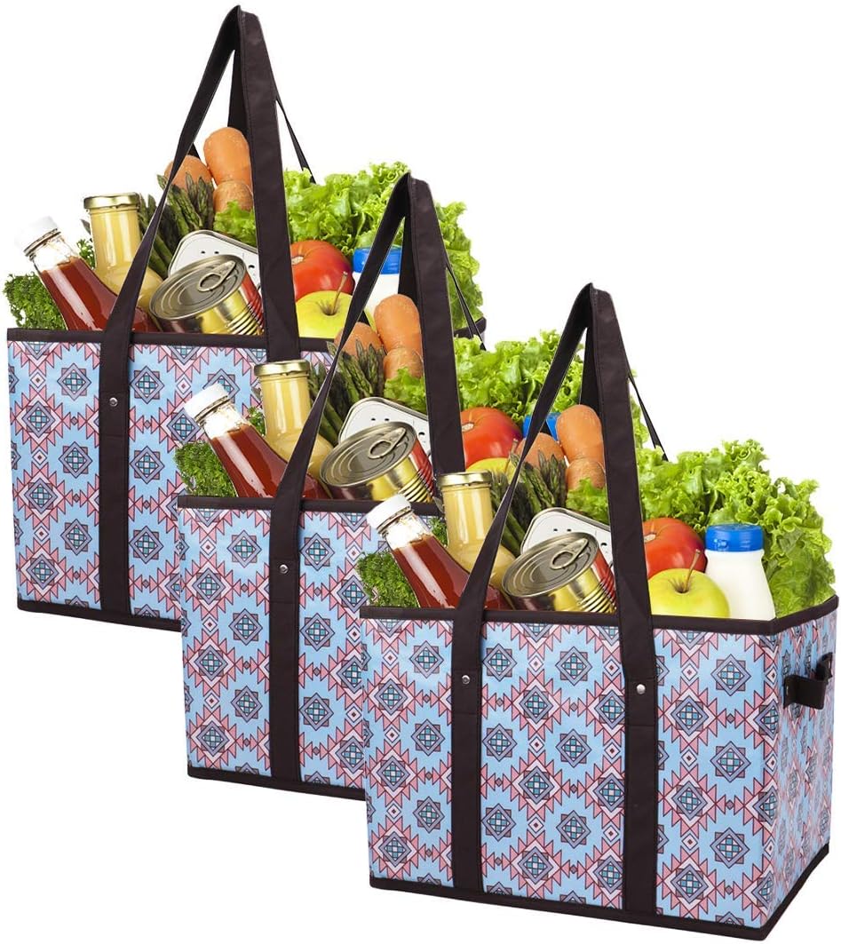 Reusable Grocery Bags Set Durable Heavy Duty Tote Bag Collapsible Grocery Shopping Box Bag with Reinforced Bottom
